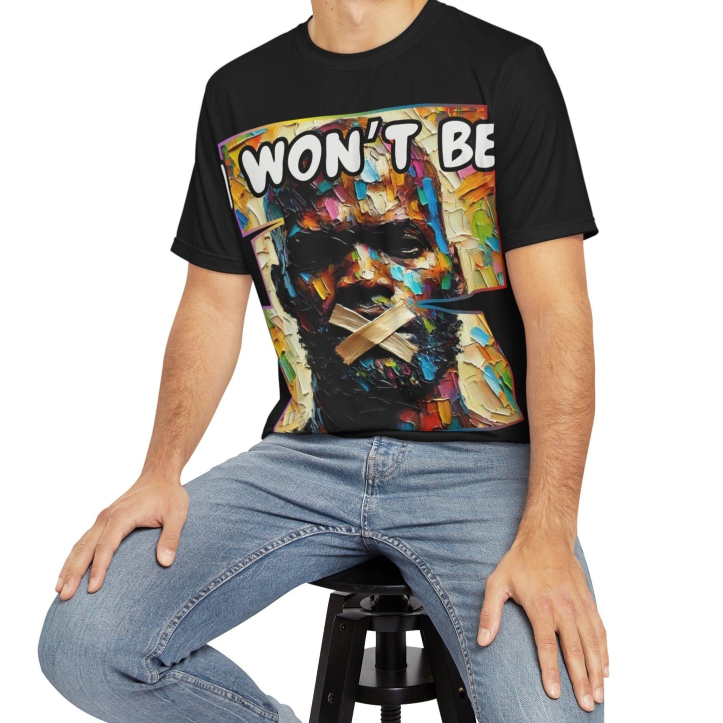 Men's Brushed Polyester Short Sleeve Tee (AOP), "I Won't Be Silenced"