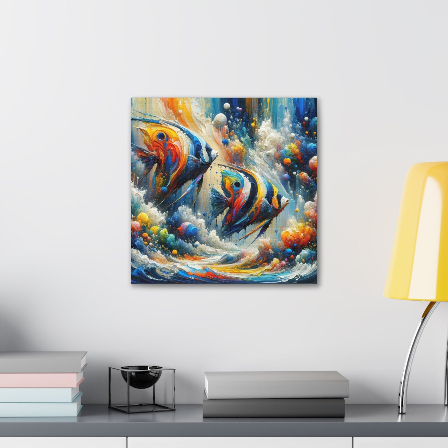 Art Print, Angelfish, Abstract Oil Finish, Caribbean Nature, Canvas Gallery Wrap