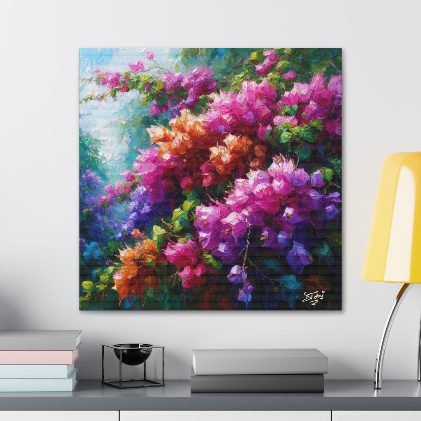 Art Print of Bougainvillea Flowers, Oil Finish, West Indian Art, Canvas Gallery Wraps