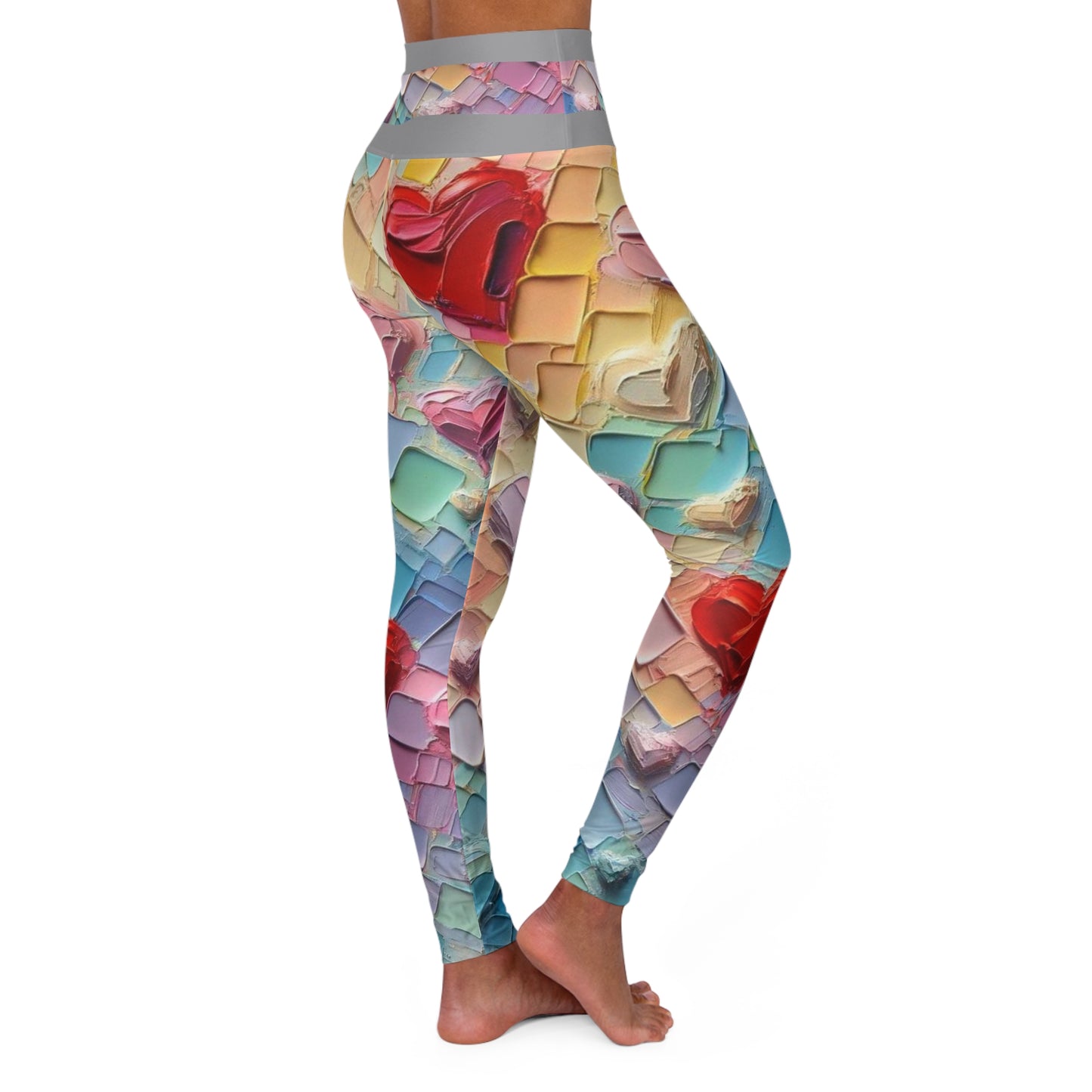 High Waisted Yoga Leggings (AOP) Abstract "Heart" Print