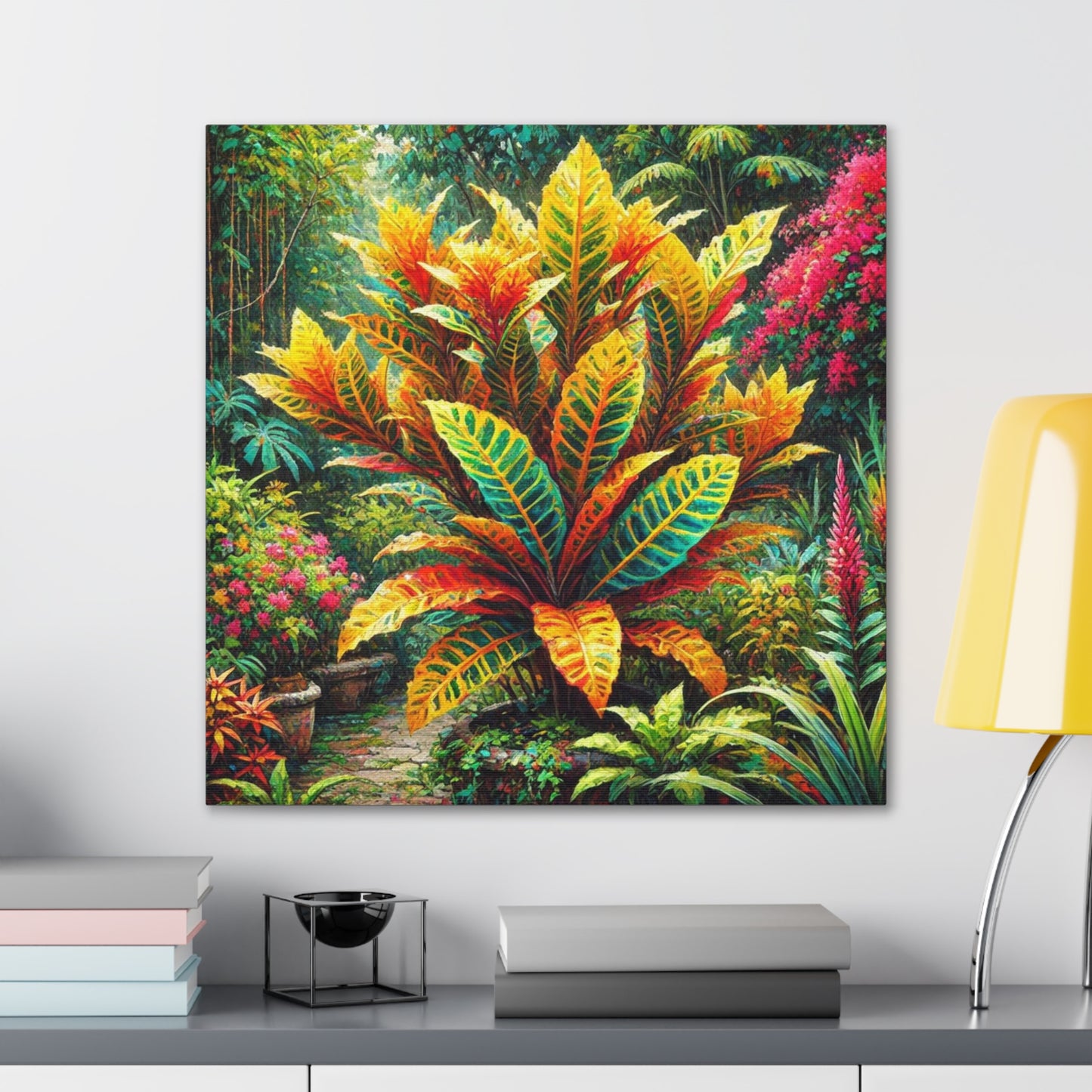 Art Print of Croton Garden, Oil Finish, West Indian Art, Canvas Gallery Wraps