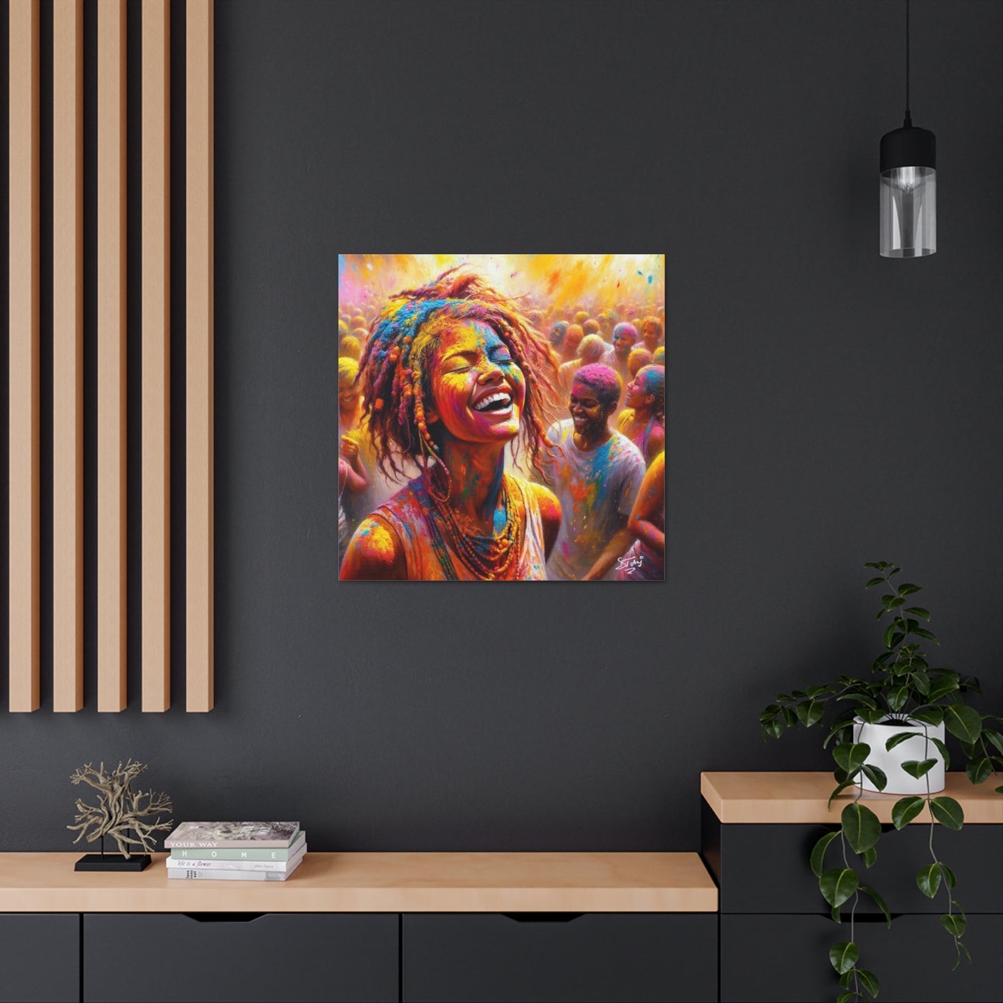 Art Print, Indo-Caribbean Woman, "Phagwa" Oil Finish, West Indian Ethnicity, Cultural, Heritage, Canvas Gallery Wrap