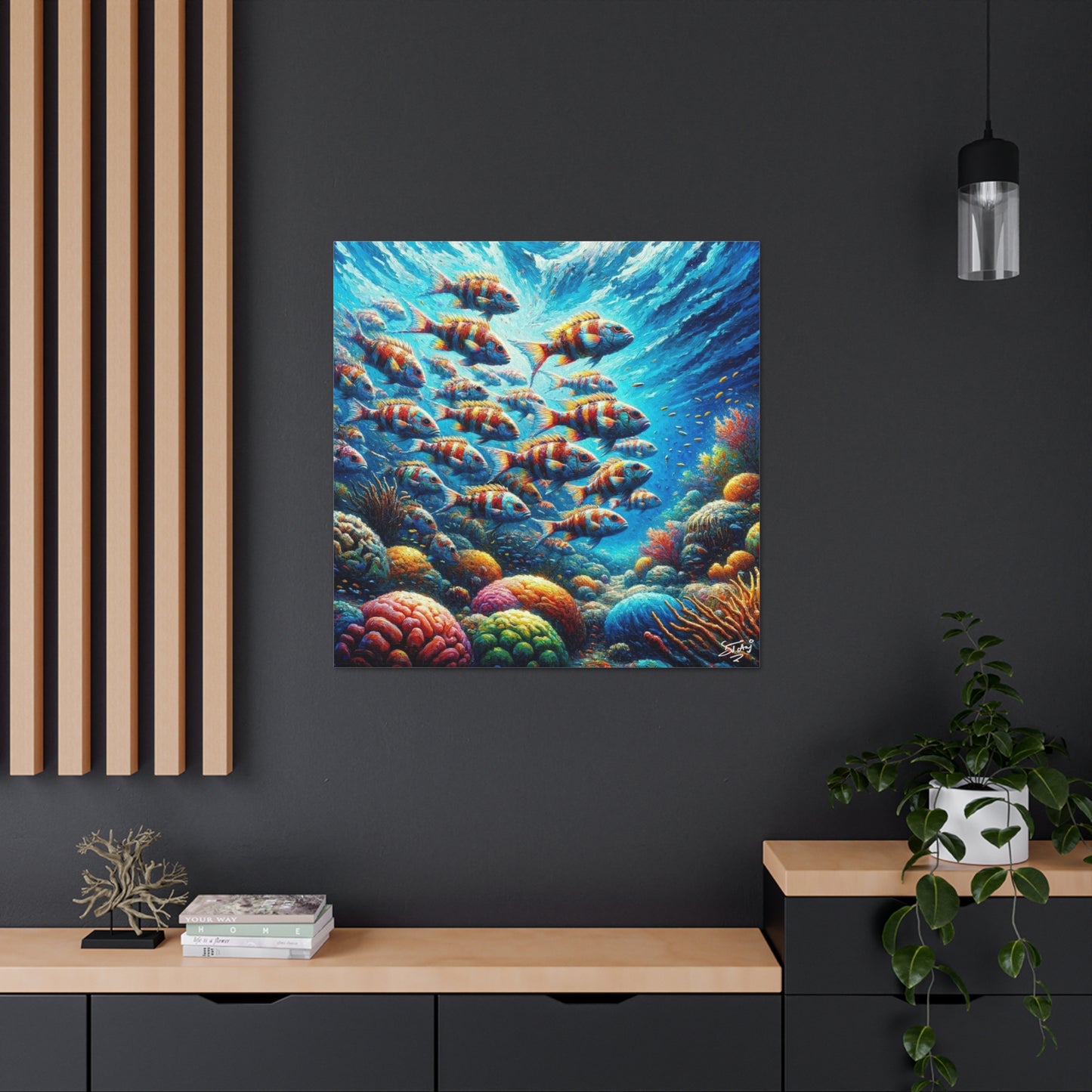 Art Print, School of Squirelfish, Oil Finish, Caribbean Nature, Canvas Gallery Wrap