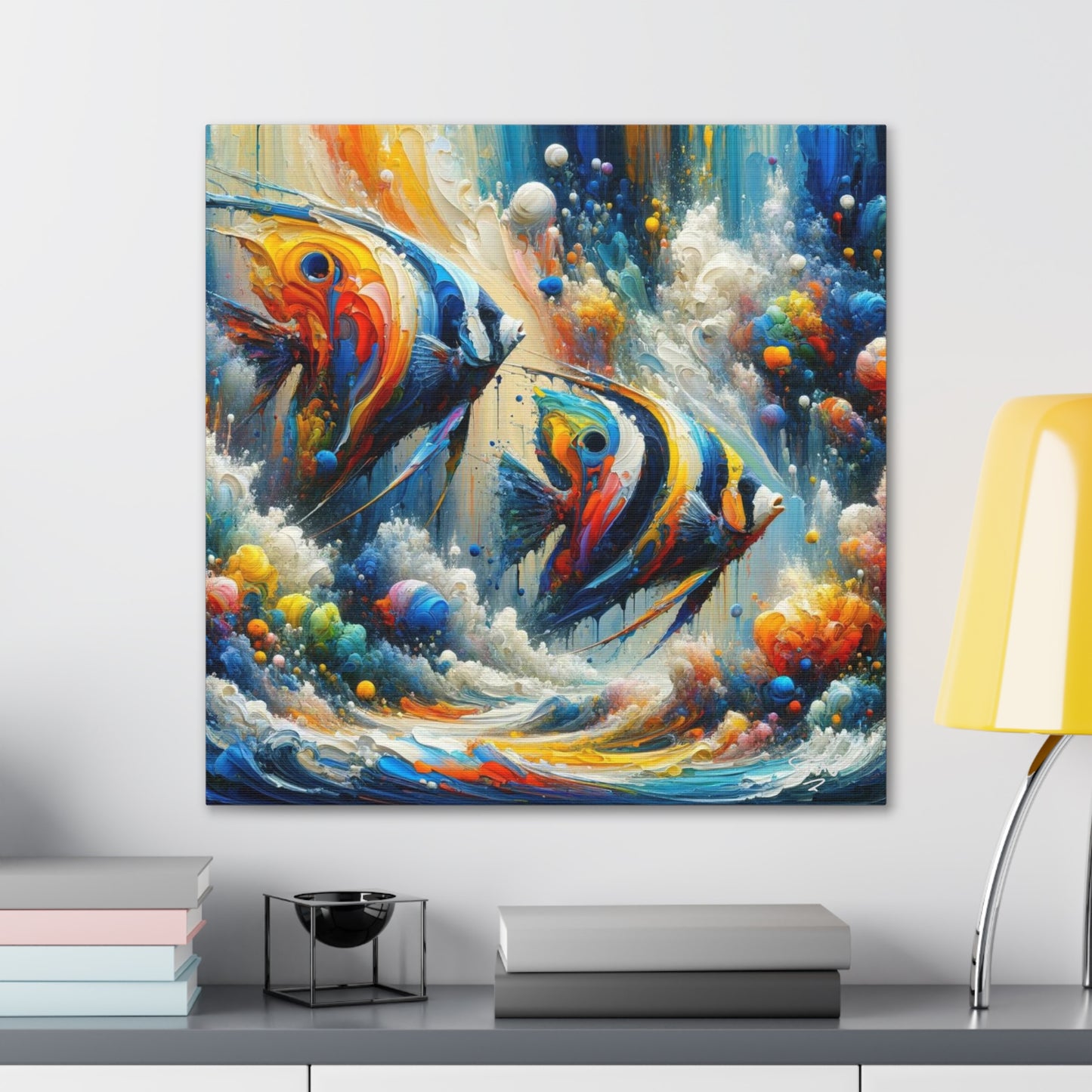 Art Print, Angelfish, Abstract Oil Finish, Caribbean Nature, Canvas Gallery Wrap