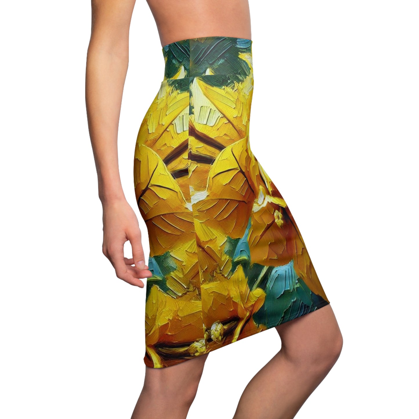 Women's Pencil Skirt (AOP) Yellow Bougainvillea Print