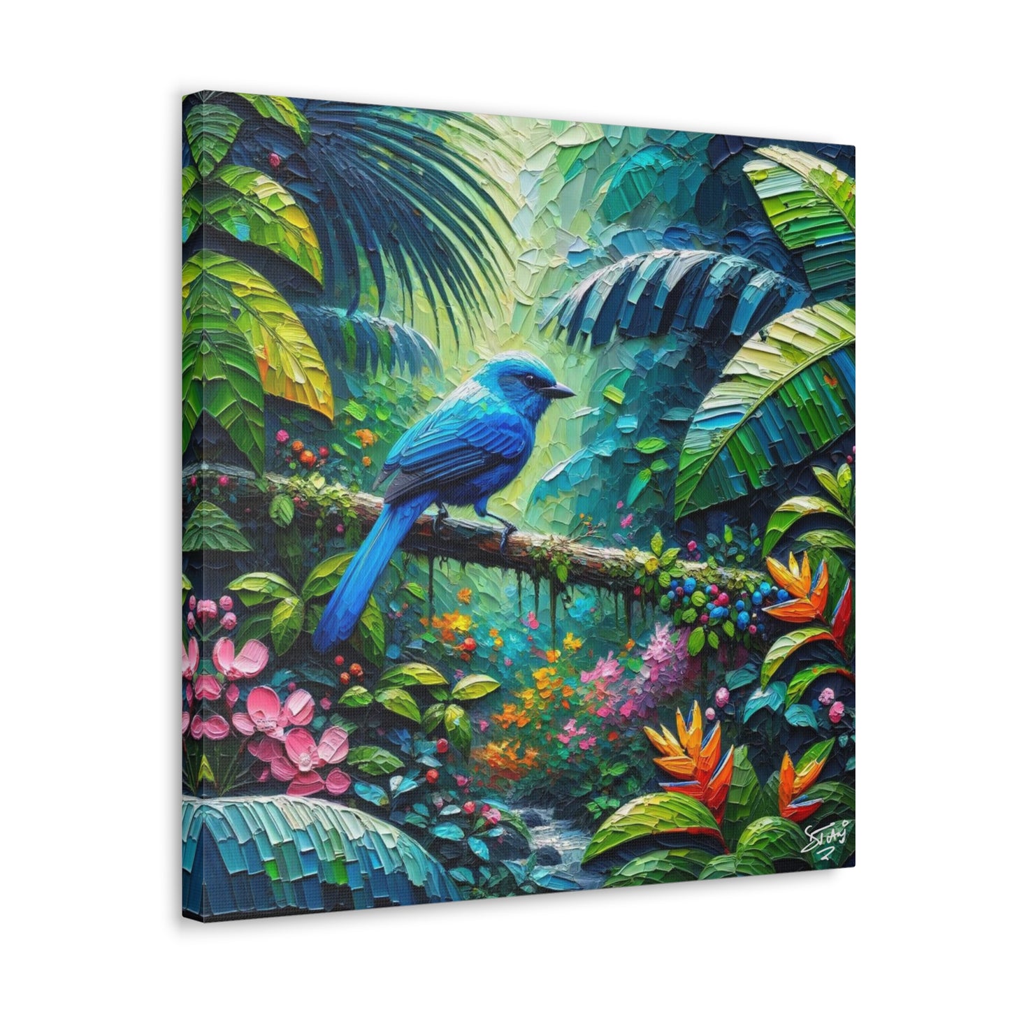 Art Print, Blue-grey Tanager (Blue Jean), Caribbean Birds, Oil Finish, Caribbean Nature, Cultural, Heritage, Canvas Gallery Wrap