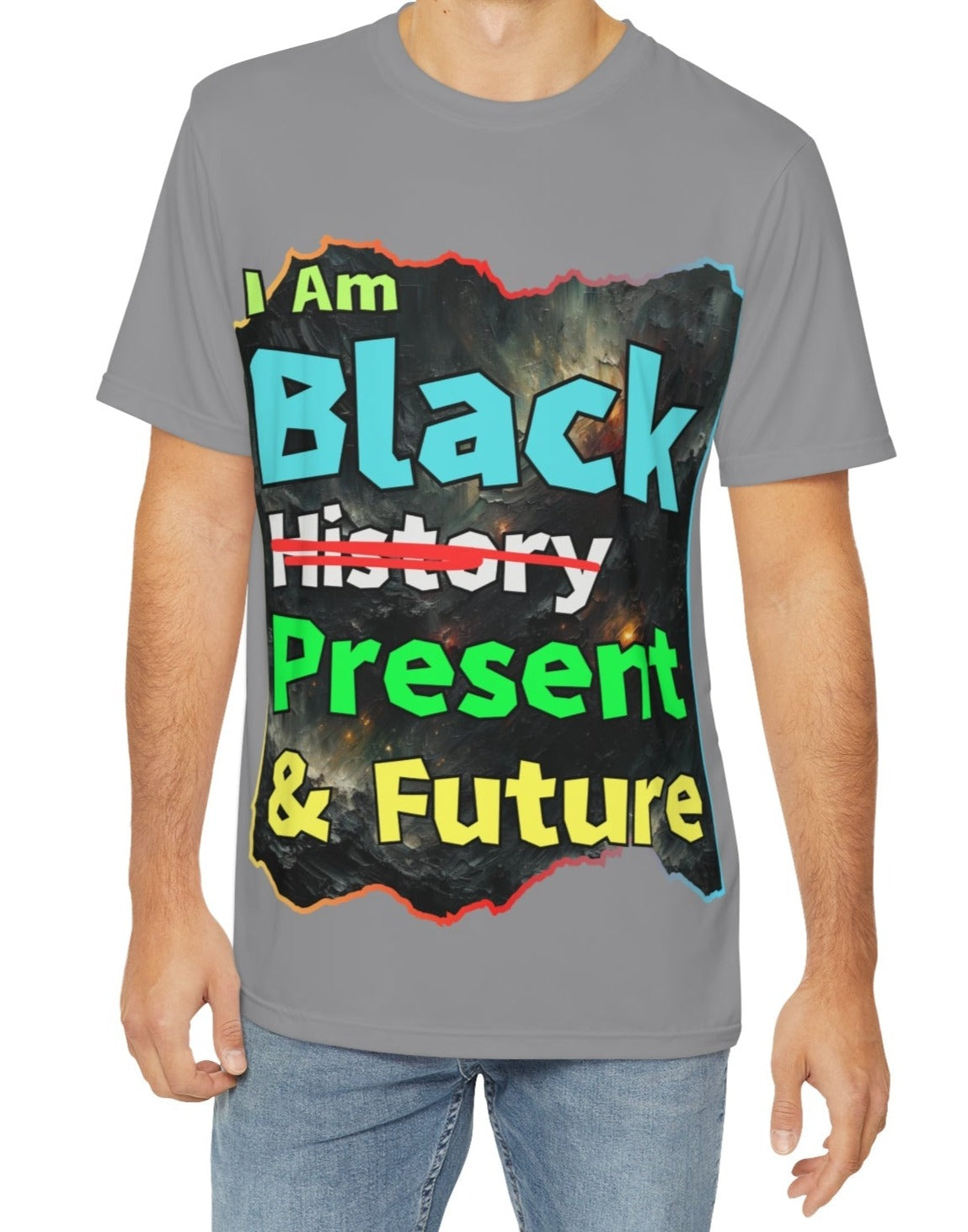 Men's Brushed Polyester Short Sleeve Tee (AOP), "I Am Black Present & Future"