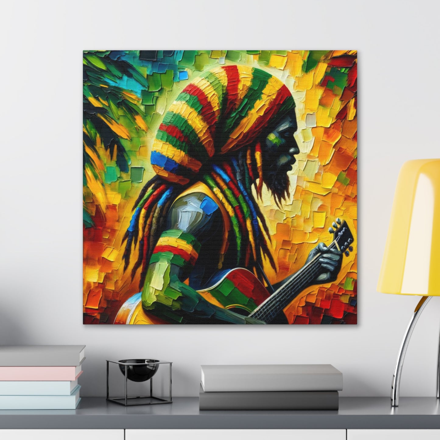 Art Print of Rastaman#5, Oil Finish, West Indian Ethnicity, Cultural, Heritage, Afro-Caribbean Man, Semi-Abstract, Canvas Gallery Wrap