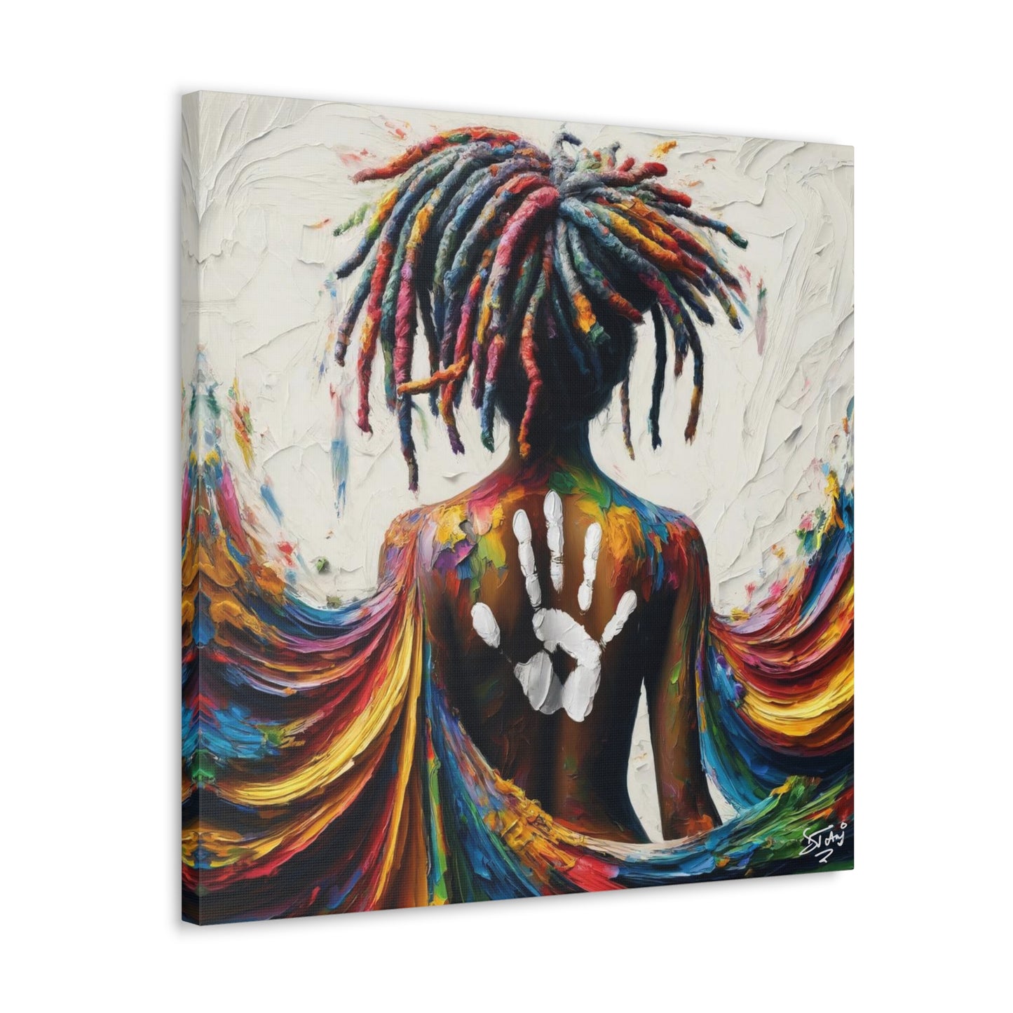 Art Print, Afro-Caribbean Woman, "White Hand on Back," Oil Finish, West Indian Ethnicity, Cultural, Heritage, Semi-Abstract, Canvas Gallery Wrap