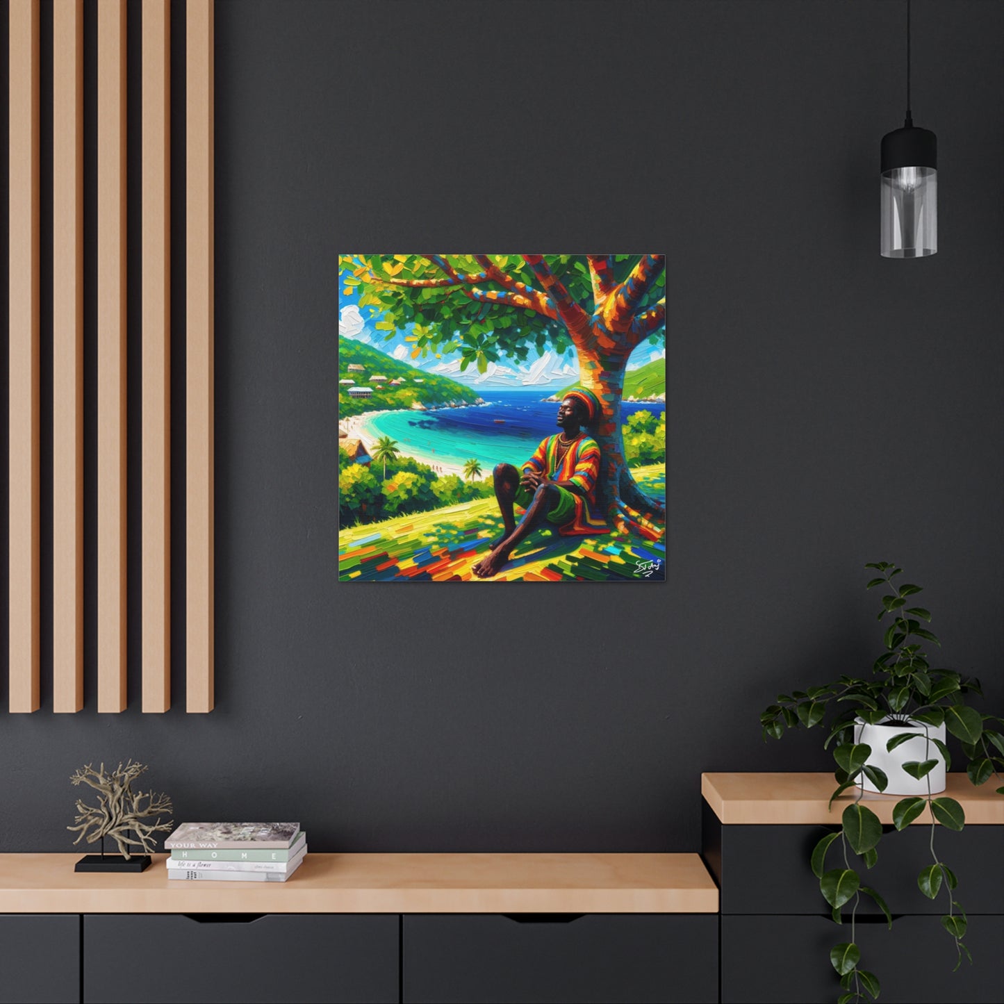 Art Print of Caribbean Man "Under the Tree," West Indian Art, Canvas Gallery Wraps