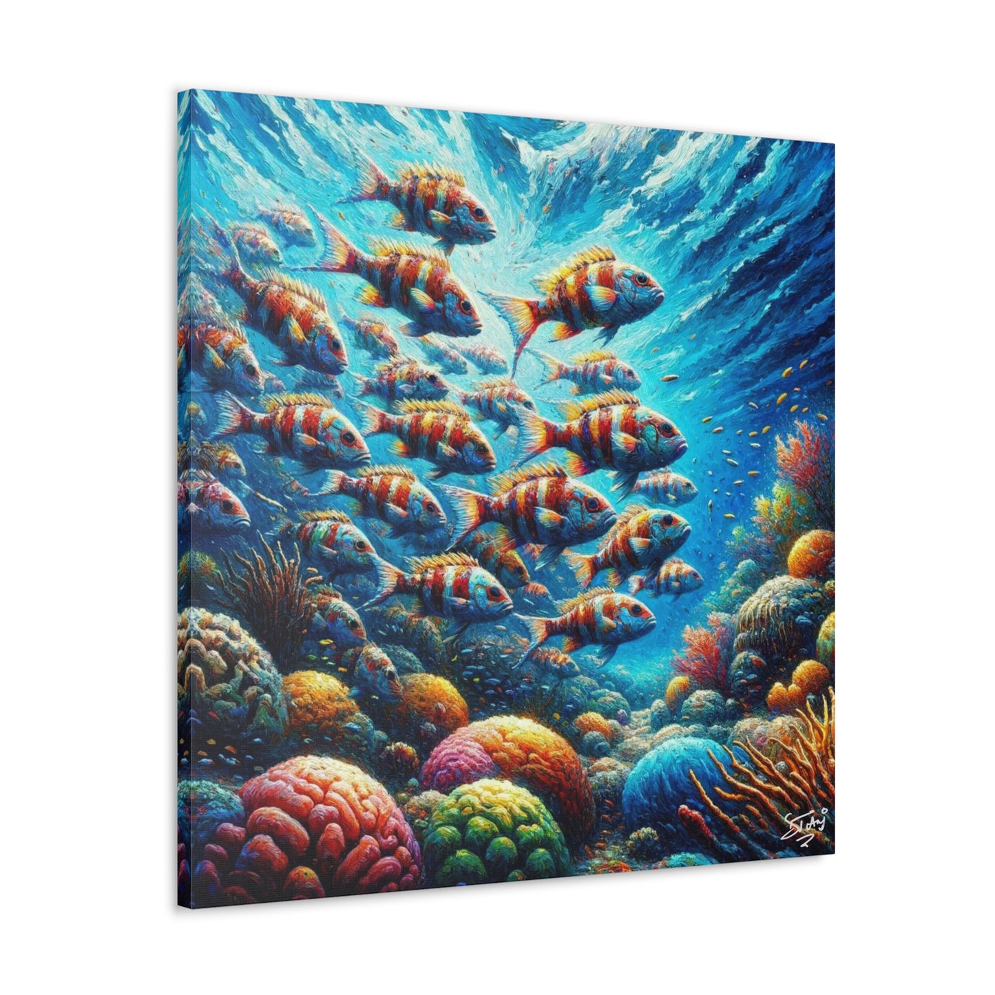 Art Print, School of Squirelfish, Oil Finish, Caribbean Nature, Canvas Gallery Wrap