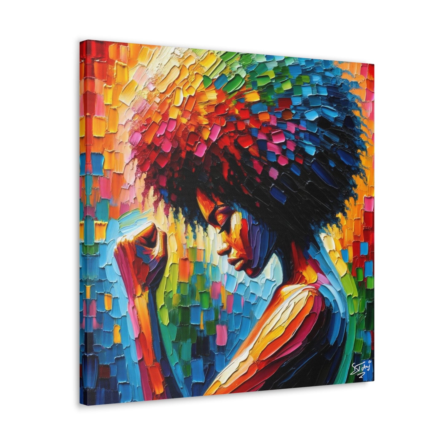 Art Print, Afro-Caribbean Woman, Black Power, Oil Finish, West Indian Ethnicity, Cultural, Heritage, Semi-Abstract, Canvas Gallery Wrap