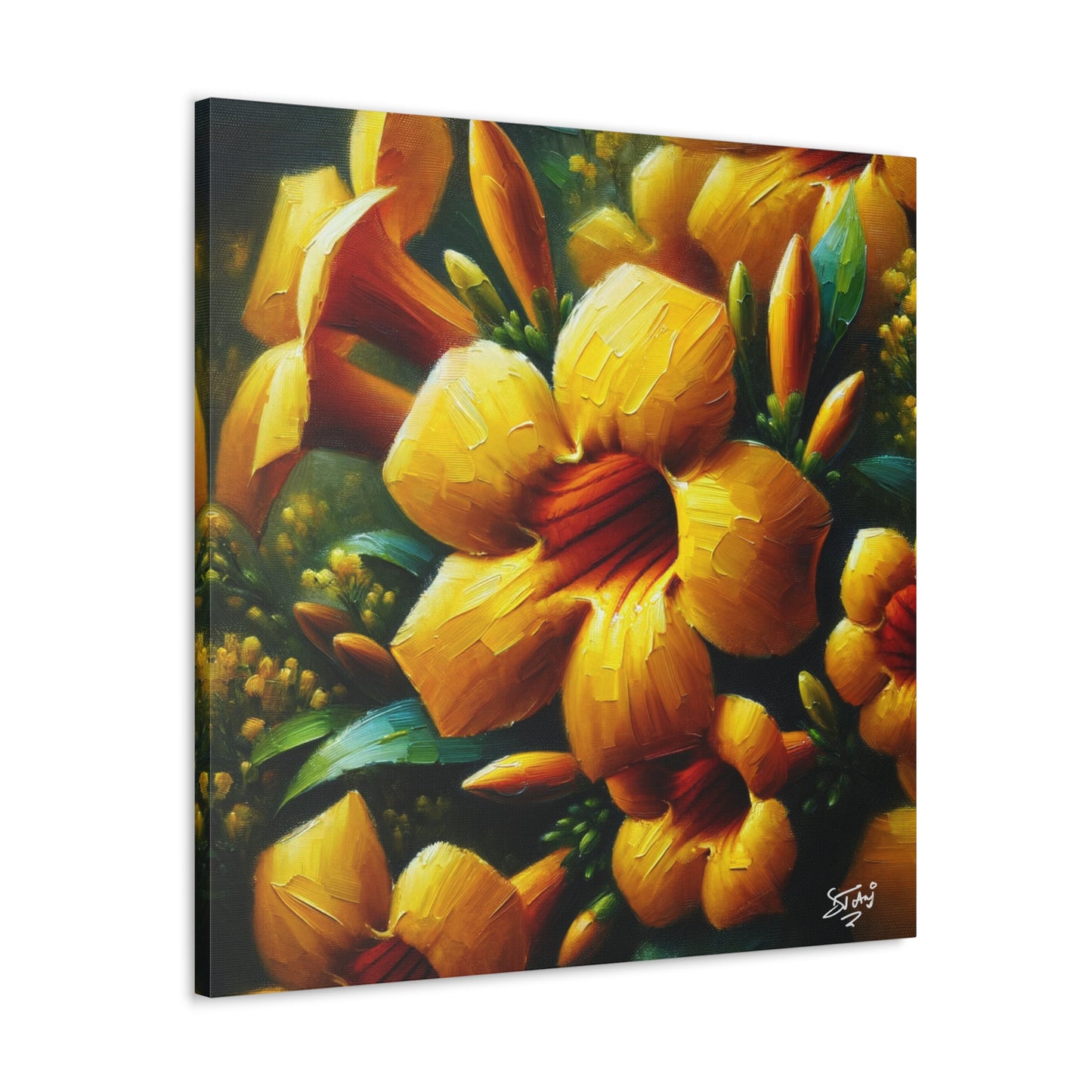 Print#3 of Yellow Allamanda Flowers, Oil Paint Finish, Caribbean, Tropical, Canvas Gallery Wraps