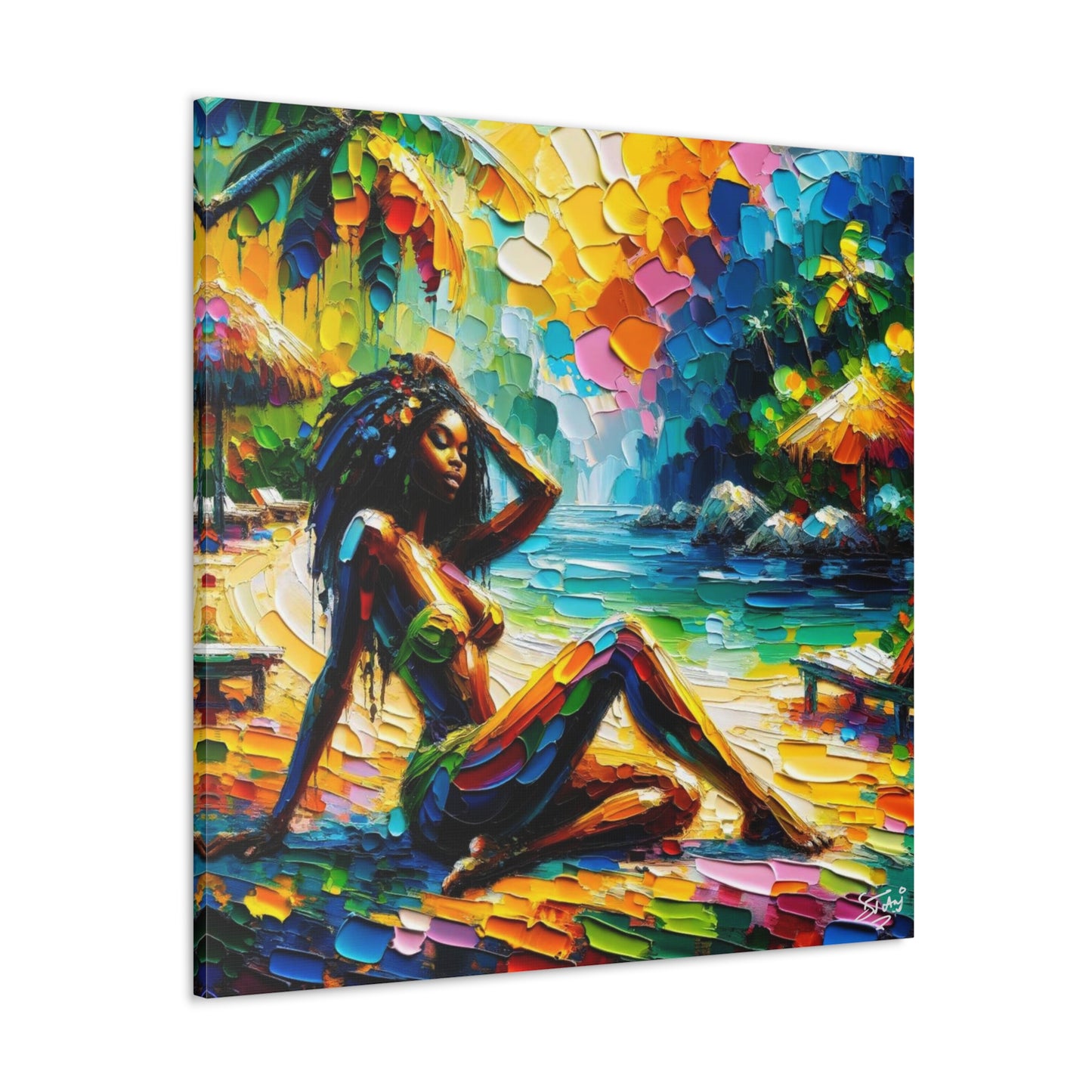 Art Print, Afro-Caribbean Woman, Oil Finish, West Indian Ethnicity, Cultural, Heritage, Semi-Abstract, Canvas Gallery Wrap