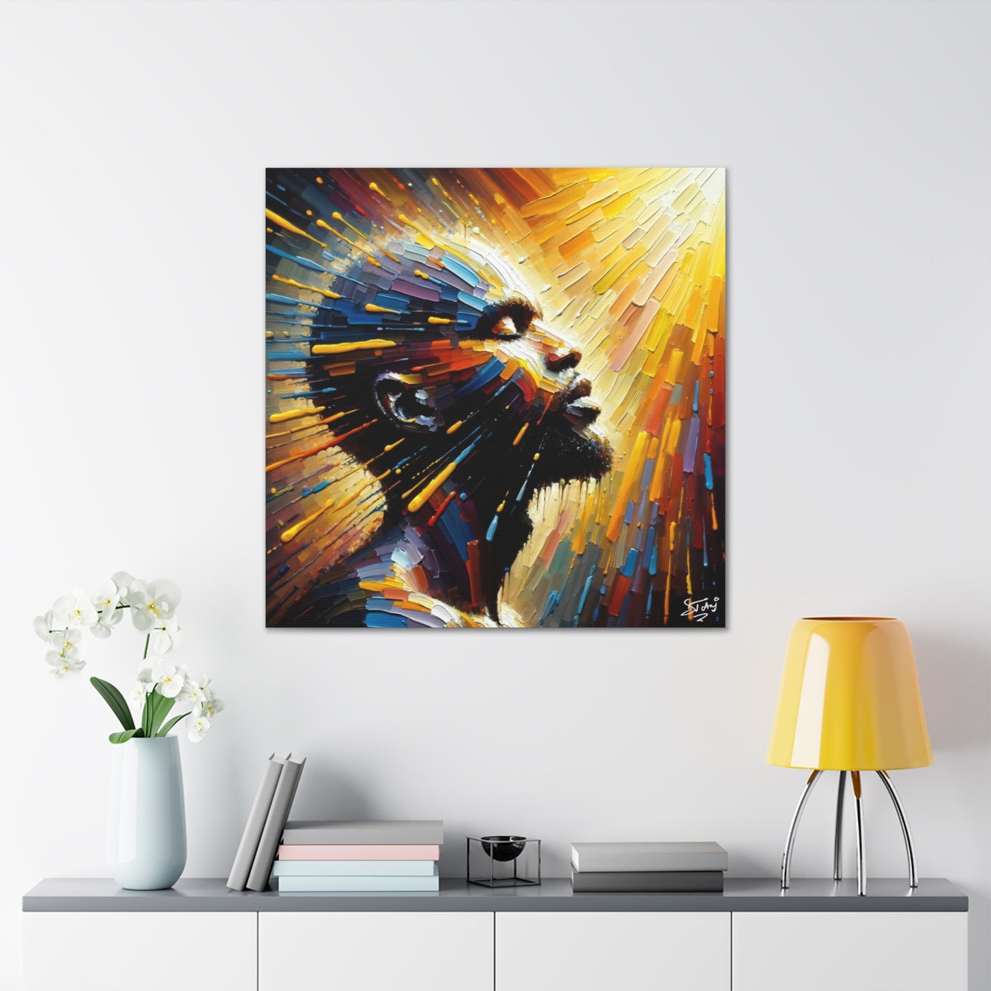 Art Print, Afro-Caribbean Man, "Bright Light" Oil Finish, West Indian Ethnicity, Cultural, Heritage, Abstract, Canvas Gallery Wrap