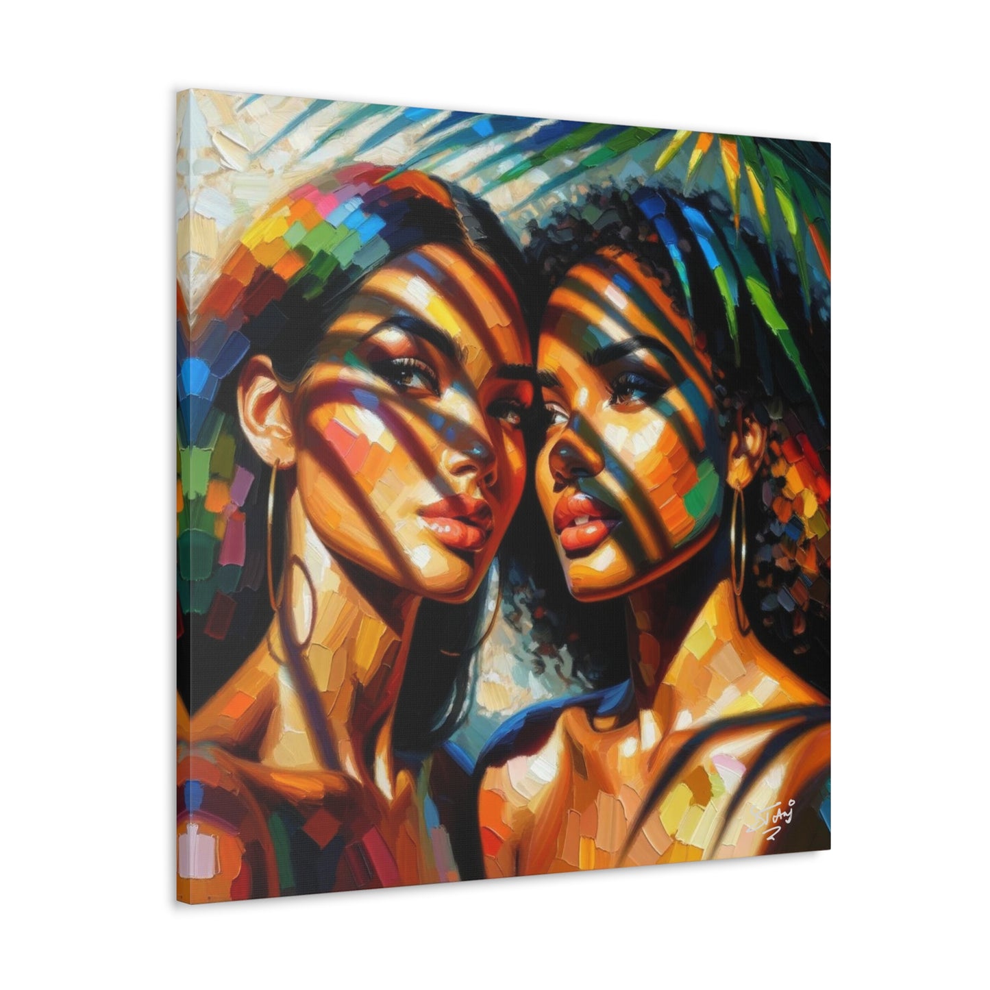 Art Print, Caribbean Women, "In the Shade" Oil Finish, West Indian Ethnicity, Cultural, Heritage, Canvas Gallery Wrap