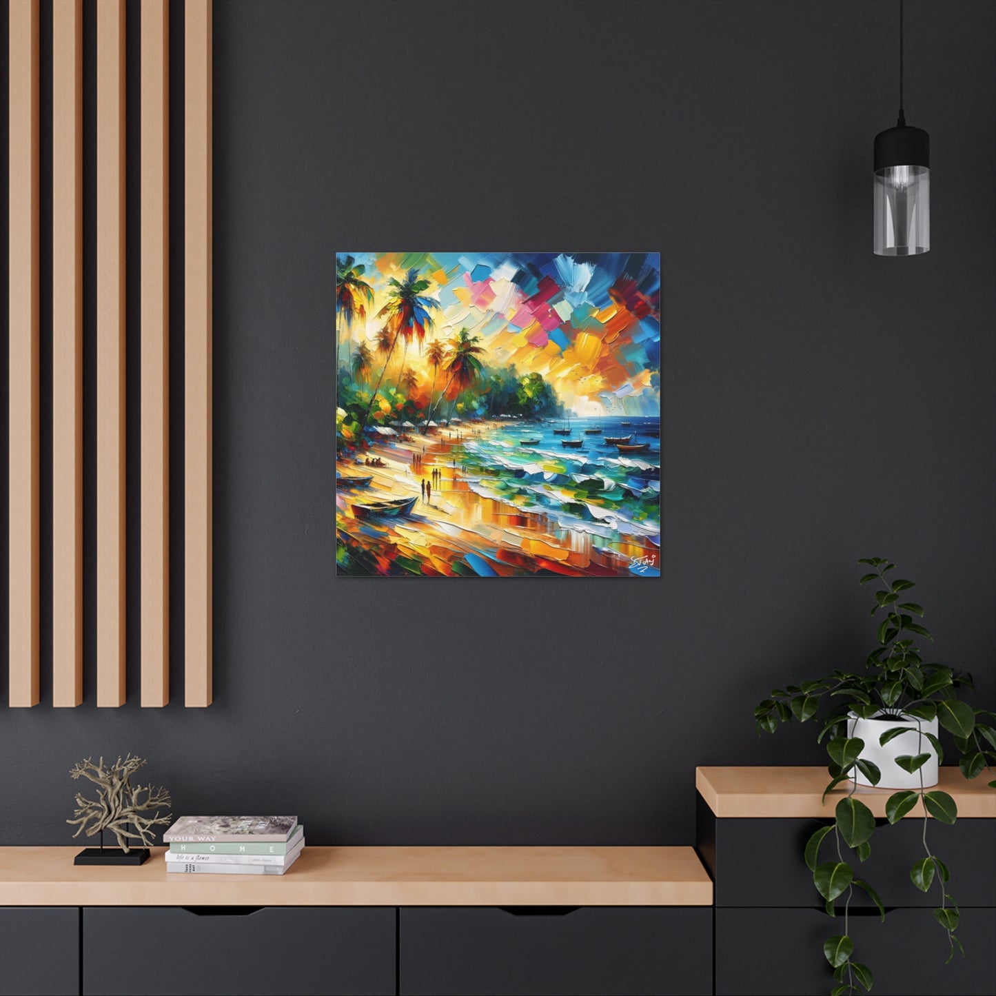 Art Print of Caribbean Sunset, Abstract, Oil Painting, West Indian Art, Canvas Gallery Wraps