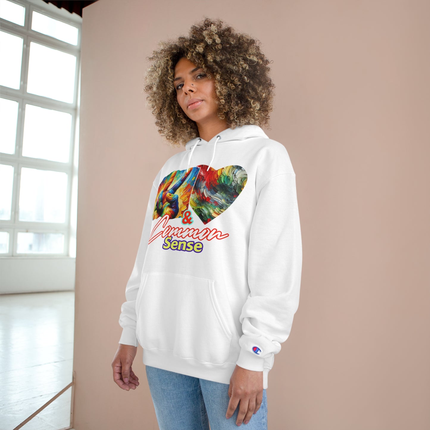 Champion Hoodie, "Peace, Love & Common Sense" Inclusion, Anti-Racism, Racial Justice, One Love, Unity, Diversity, Immigrant Outsiders, Caribbean Culture, FashionWithPurpose, ConsciousClothing, Cultural Identity, Black Inspiration Empowerment