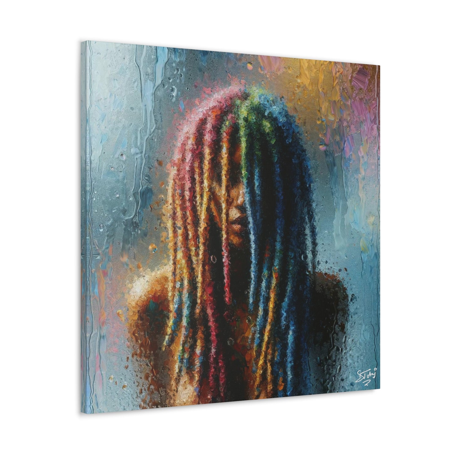 Art Print, Dreadlock Woman in Sauna, Oil Finish, West Indian Ethnicity, Cultural, Heritage, Semi-Abstract, Canvas Gallery Wrap