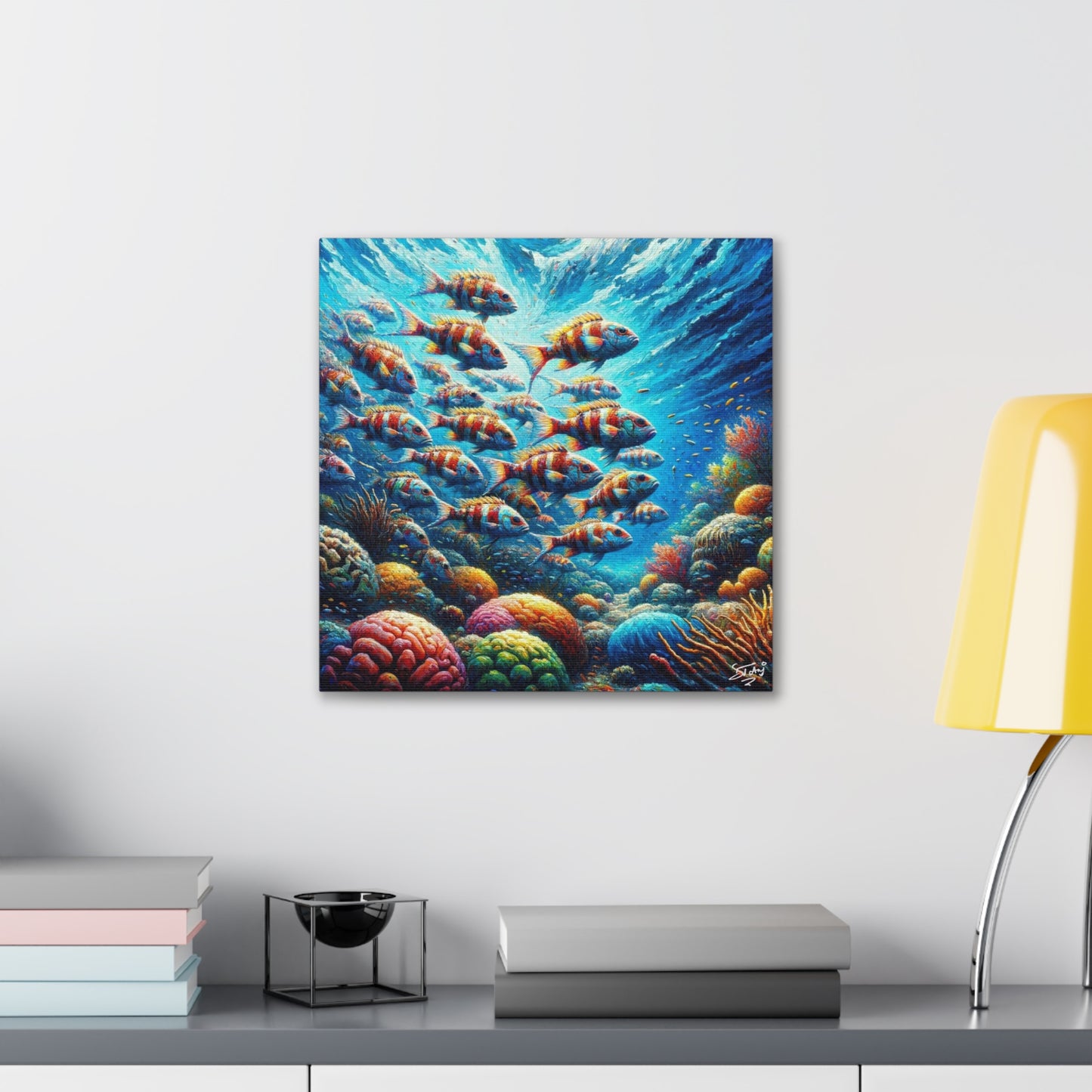 Art Print, School of Squirelfish, Oil Finish, Caribbean Nature, Canvas Gallery Wrap