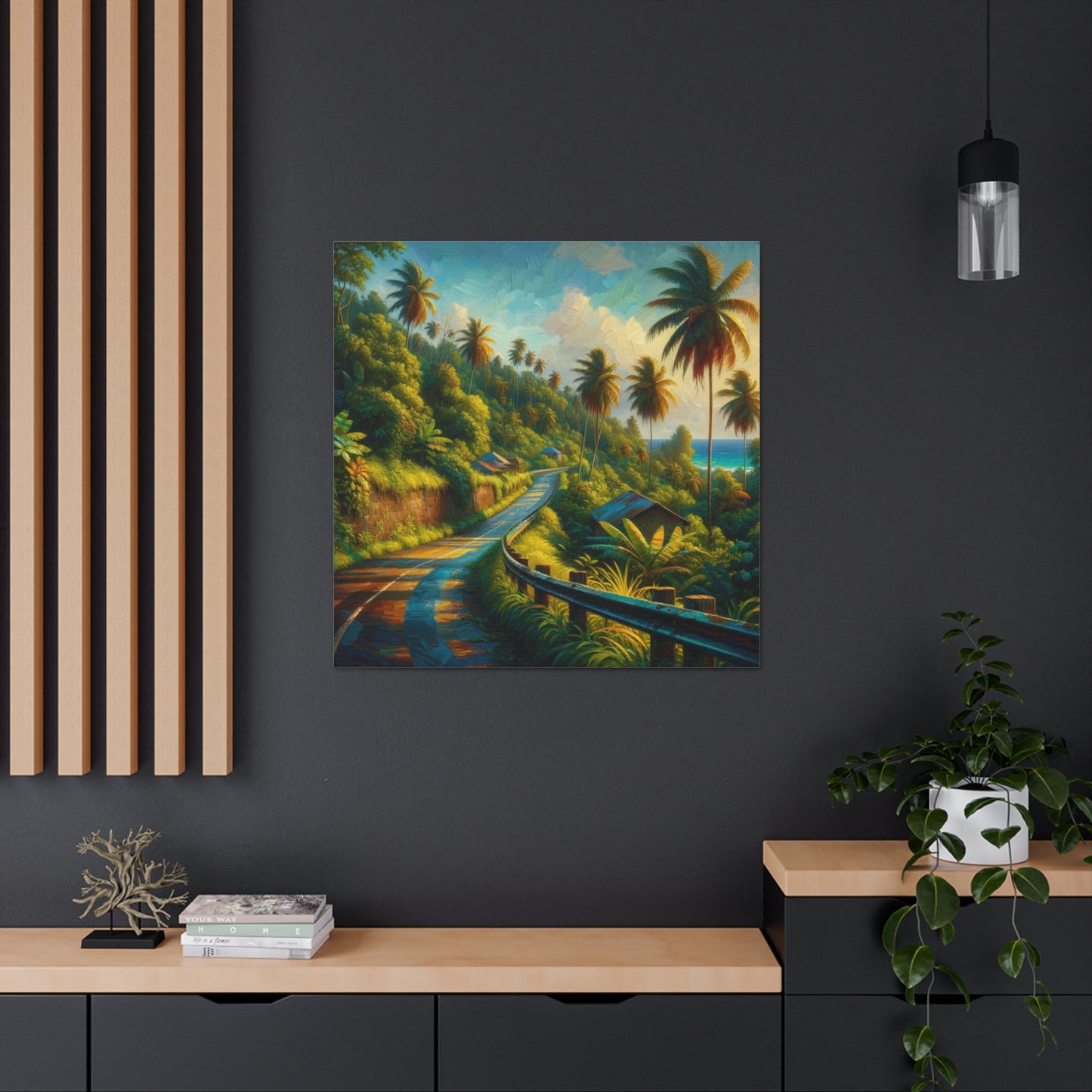 Art Print of Tranquil Countryside Road in Tobago, Oil Finish. Scenic Island, Caribbean, West Indian Art, Canvas Gallery Wraps