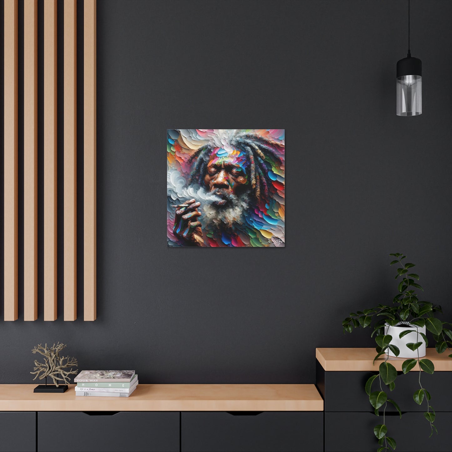 Art Print, "Rastaman Live Up (2)" Oil Finish, West Indian Ethnicity, Cultural, Heritage, Semi-Abstract, Canvas Gallery Wrap