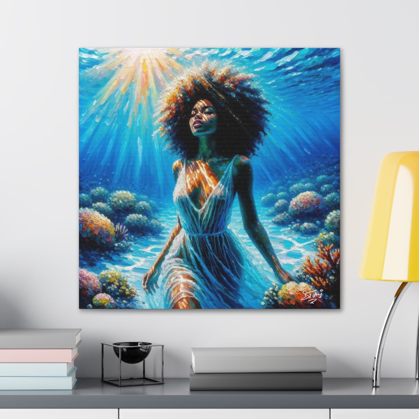 Art Print, Afro-Caribbean Woman, "Submerged" Oil Finish, West Indian Ethnicity, Cultural, Heritage, Abstract, Canvas Gallery Wrap