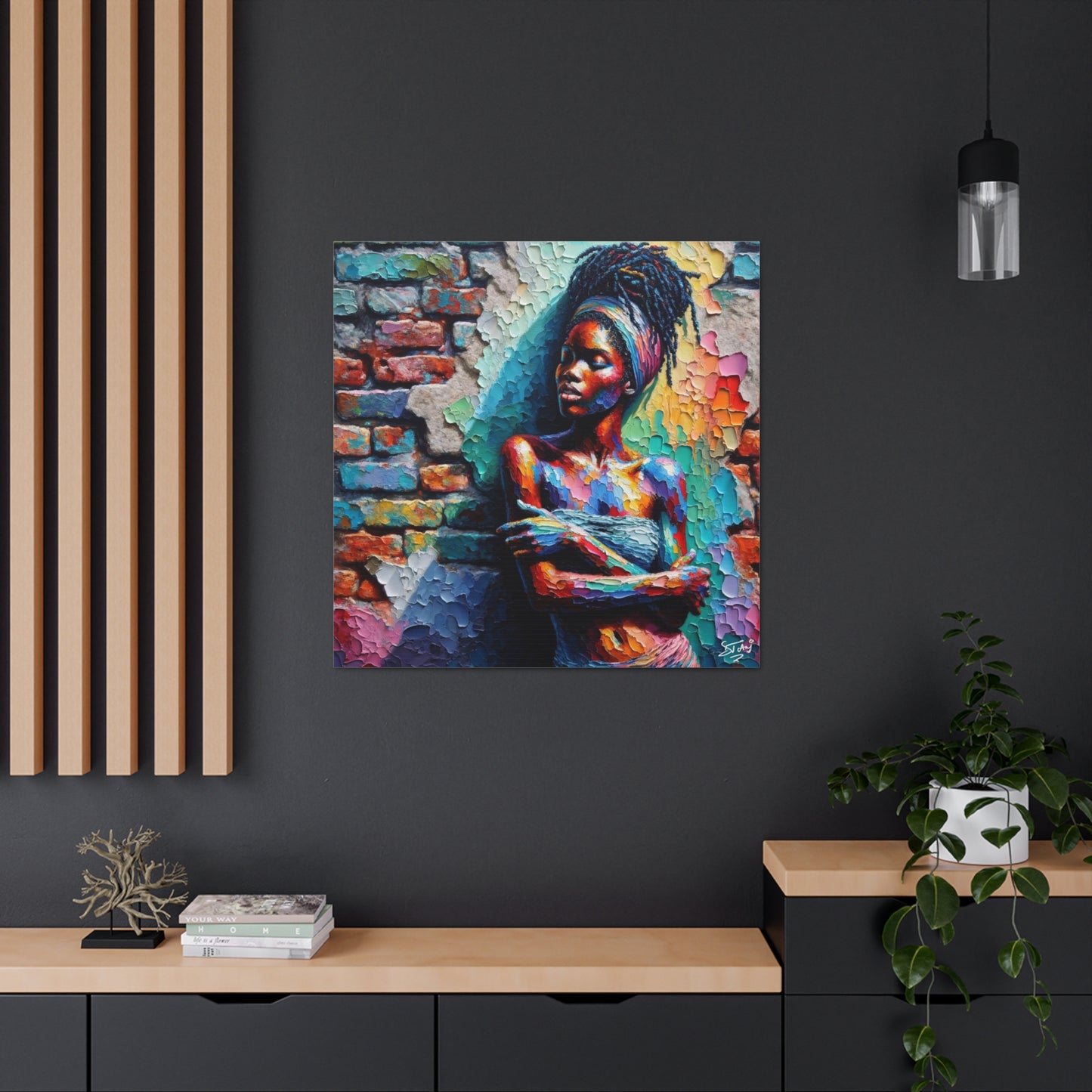 Art Print, Afro-Caribbean Woman "In Paint," (7) Oil Finish, West Indian Ethnicity, Cultural, Heritage, Semi-Abstract, Canvas Gallery Wrap