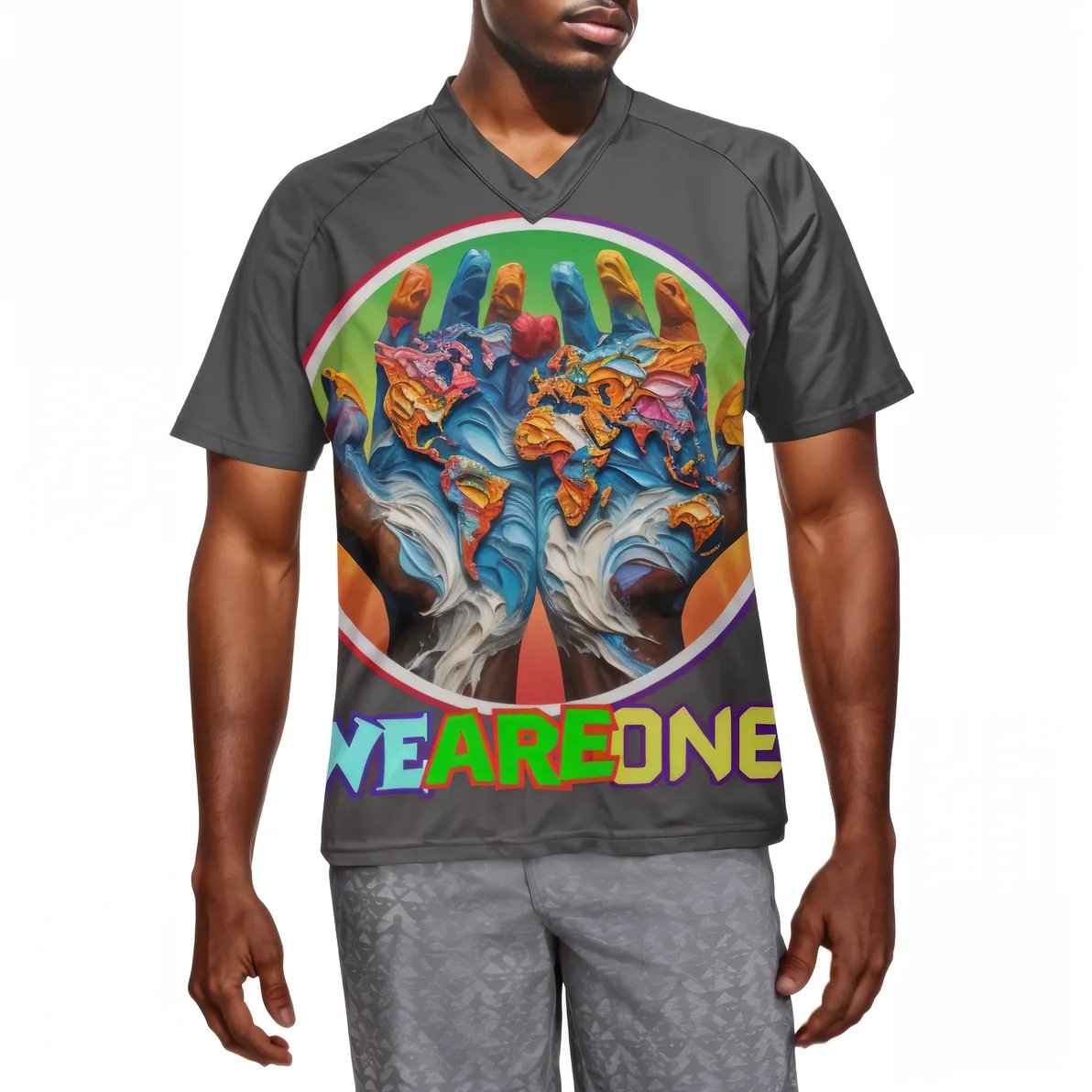 Men's V-Neck Polyester T-Shirt "We Are One"