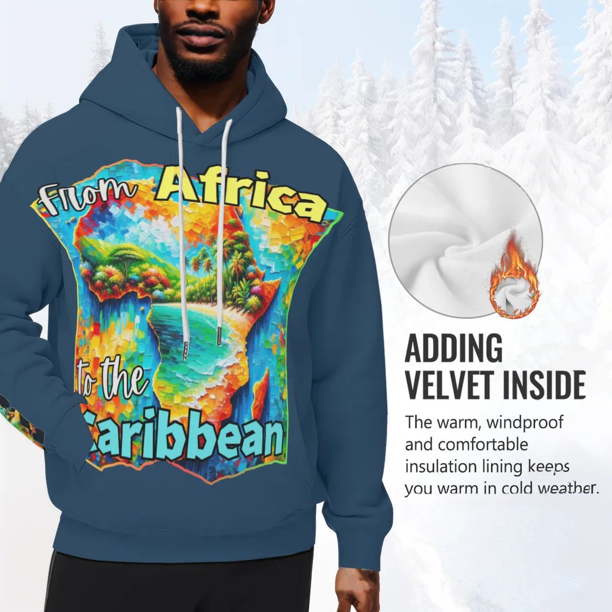 Men’s Plush Fleece Lined Hoodie "From Africa to the Caribbean"