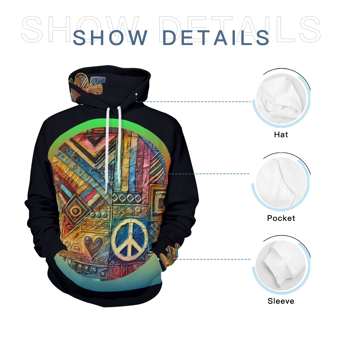 Men’s Adult Hoodie Set with Double-Layer Hood "African Peace Print"