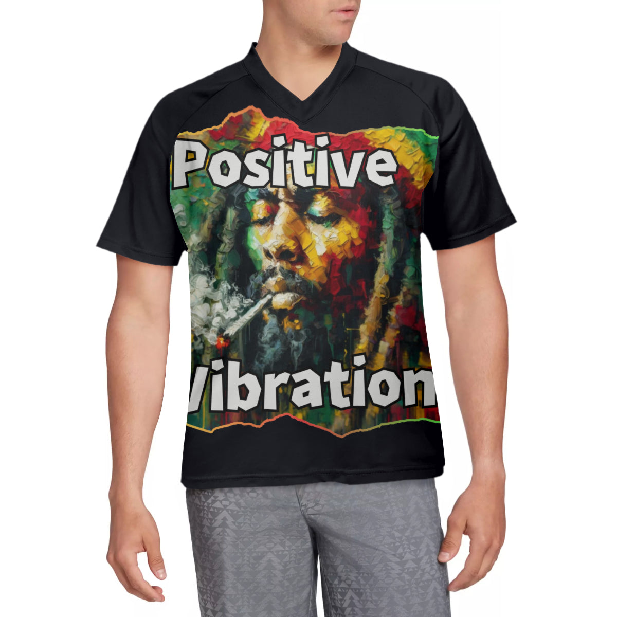 Men's V-Neck Polyester T-Shirt "Positive Vibration"