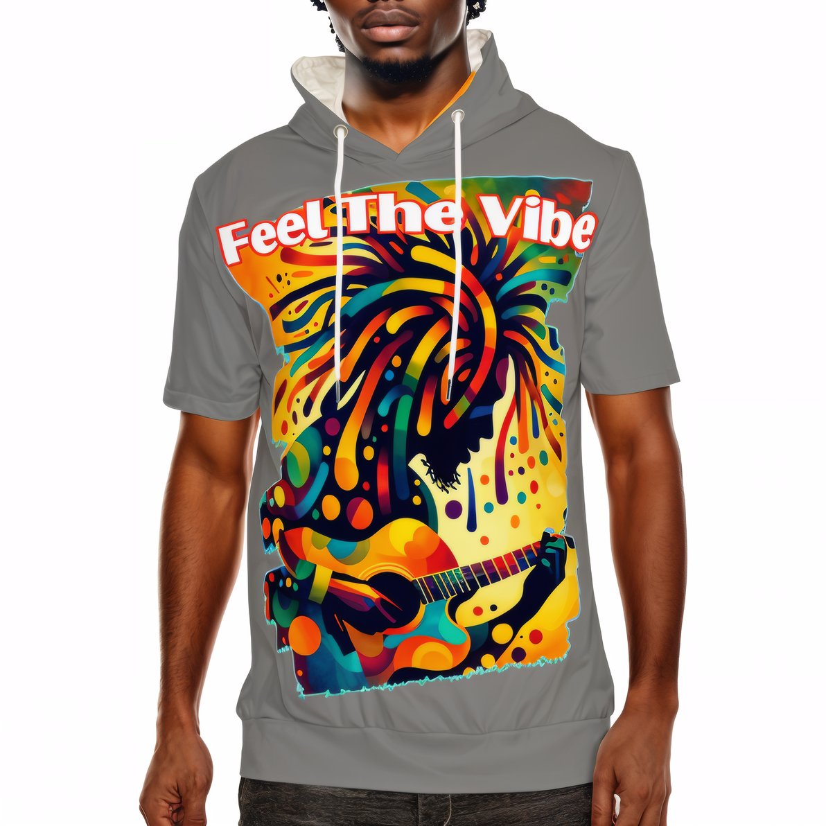 Men’s Cotton Hooded T-Shirt "Feel the Vibe, Caribbean Vibes"