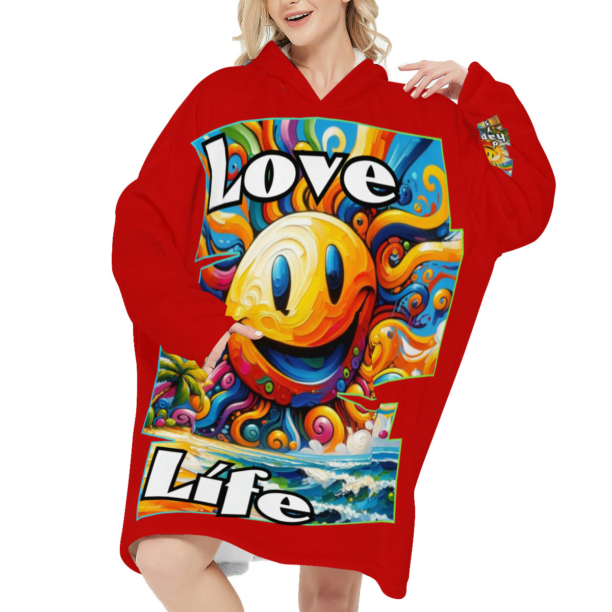 Flannel Sleeper Blanket Hoodie | "Love Life, Happy Days"