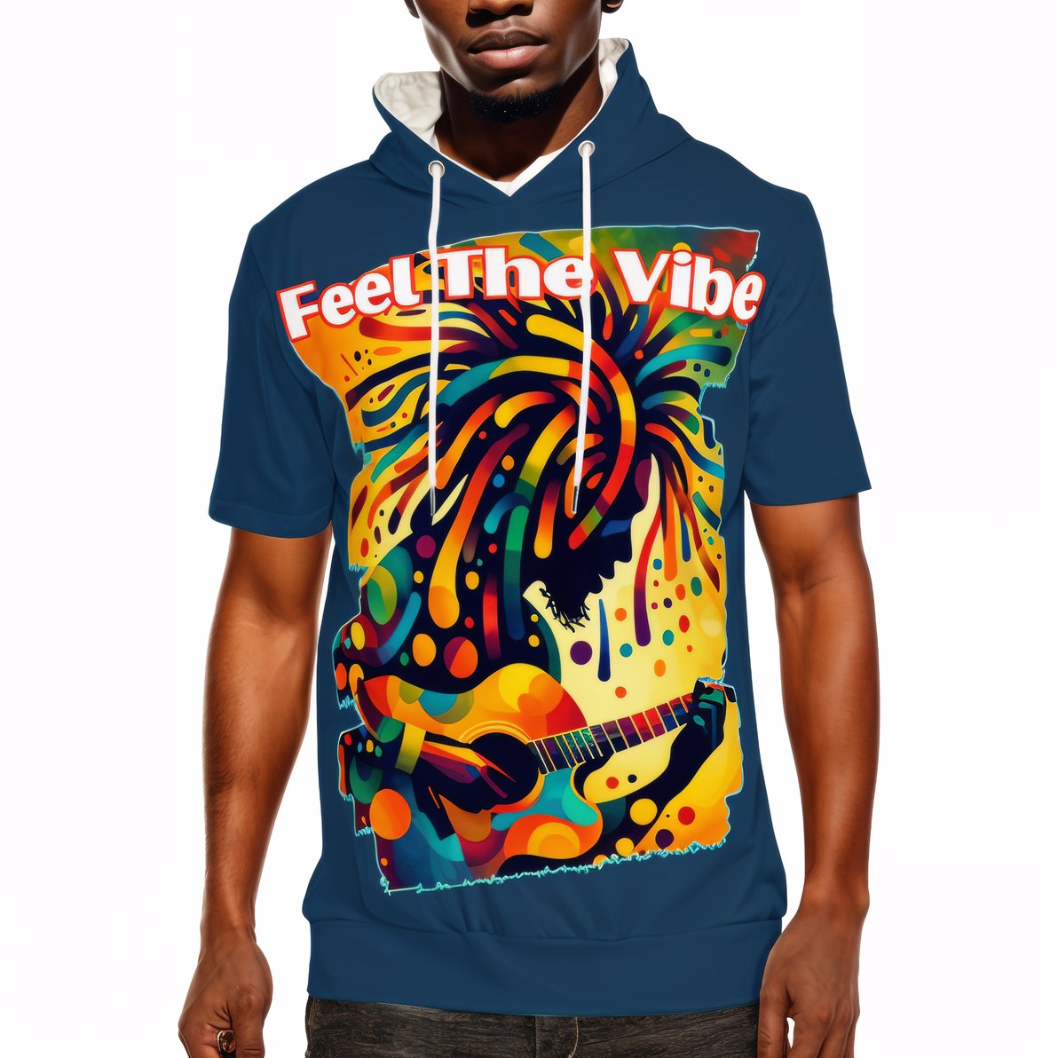 Men’s Cotton Hooded T-Shirt "Feel the Vibe, Caribbean Vibes"