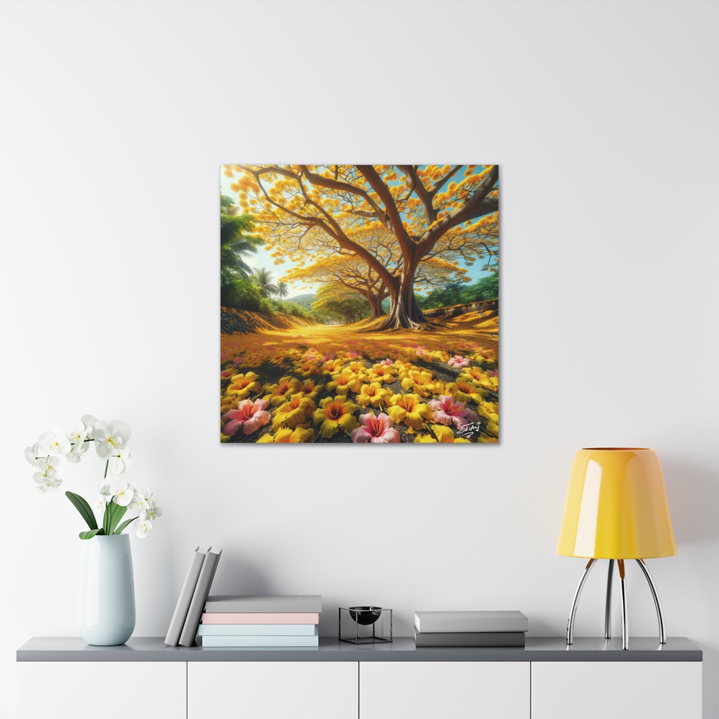 Print of Poui Trees on a sunny day in the Caribbean, Canvas Gallery Wraps