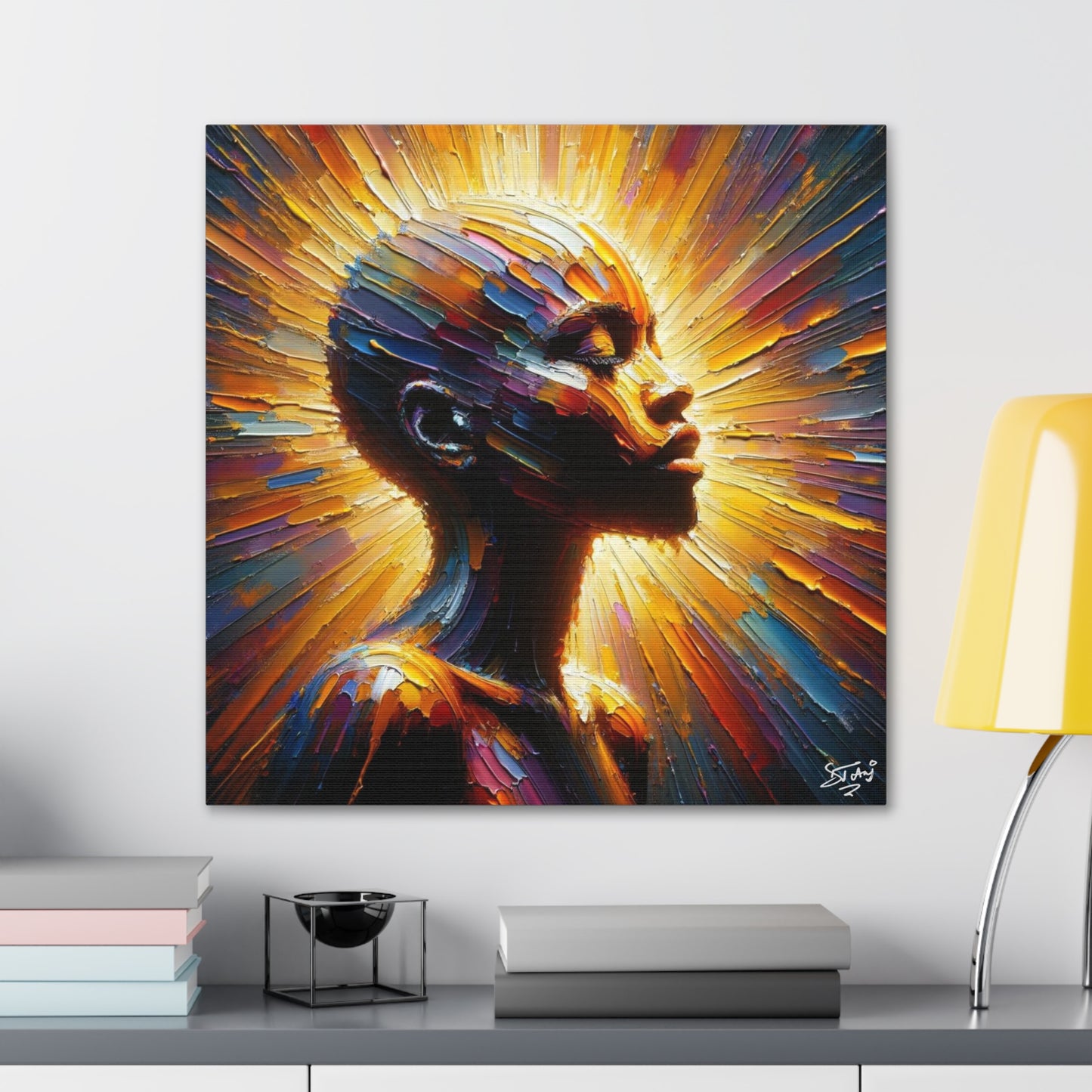 Art Print, Afro-Caribbean Bald Woman, Oil Finish, West Indian Ethnicity, Cultural, Heritage, Semi-Abstract, Canvas Gallery Wrap