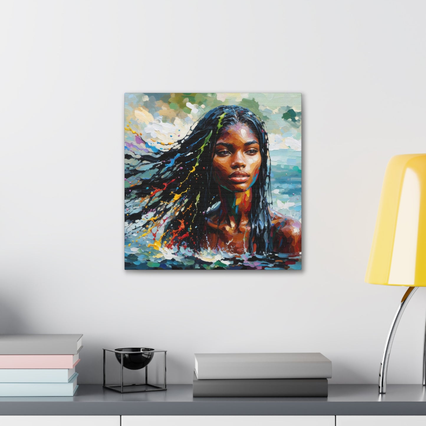 Art Print#4 of Trini Woman - Chilling in the Caribbean Sea, Oil Finish, West Indian Ethnicity, Cultural, Heritage Art, Canvas Gallery Wraps