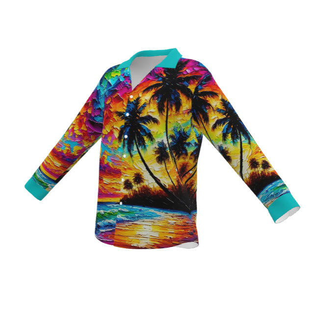 Casual Long Sleeve Button Down Shirt "Caribbean Scene"