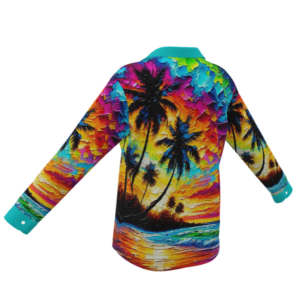 Casual Long Sleeve Button Down Shirt "Caribbean Scene"