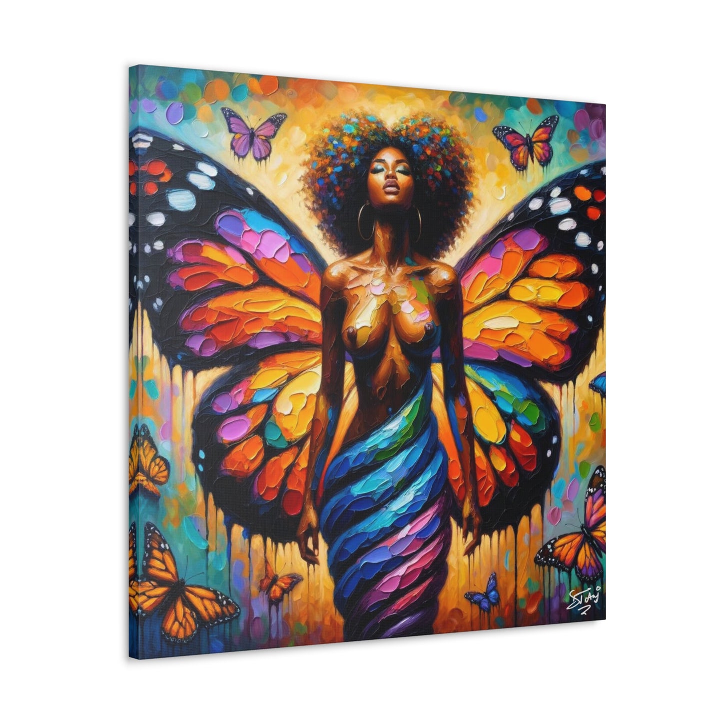 Art Print, Afro-Caribbean Woman, "Change is Growth," Oil Finish, West Indian Ethnicity, Cultural, Heritage, Semi-Abstract, Canvas Gallery Wrap