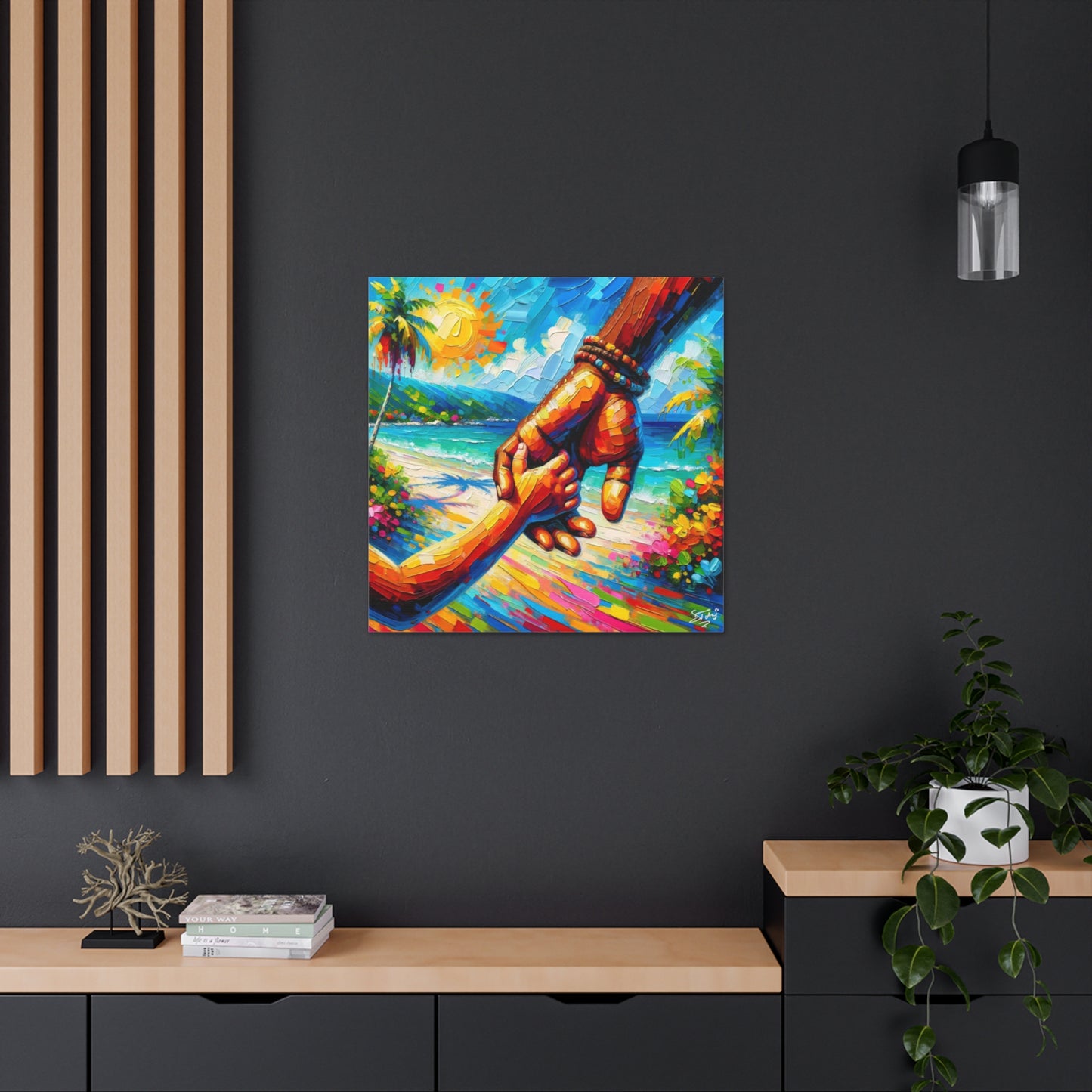 Art Print, Afro-Caribbean Father & Daughter, Oil Finish, West Indian Ethnicity, Cultural, Heritage, Semi-Abstract, Canvas Gallery Wrap