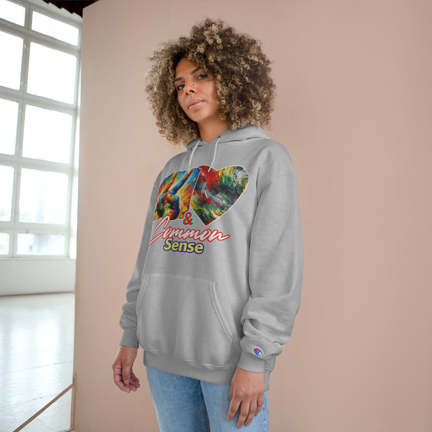 Champion Hoodie, "Peace, Love & Common Sense" Inclusion, Anti-Racism, Racial Justice, One Love, Unity, Diversity, Immigrant Outsiders, Caribbean Culture, FashionWithPurpose, ConsciousClothing, Cultural Identity, Black Inspiration Empowerment