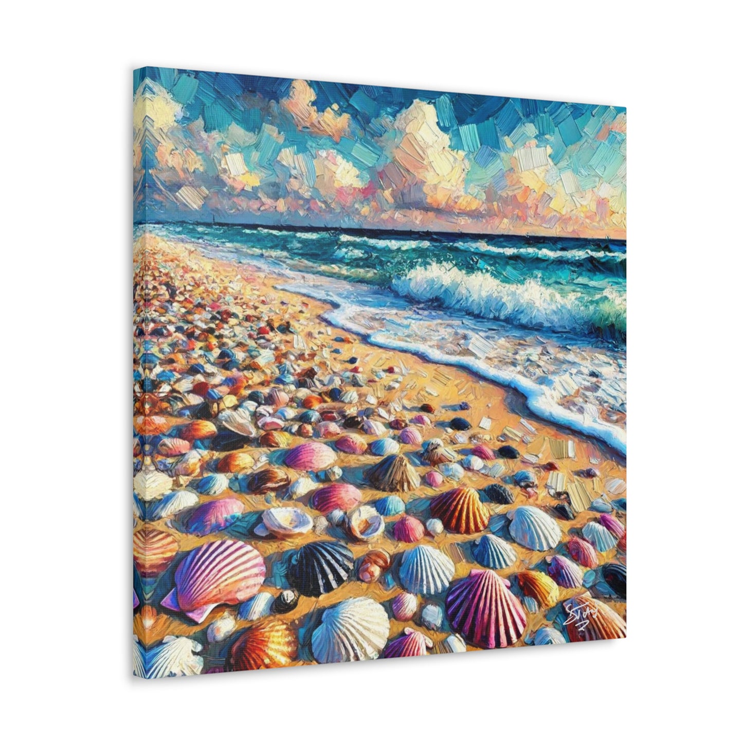 Art Print, Seashells, Caribbean Beach Scene, Abstract, Oil Painting, West Indian Art, Canvas Gallery Wraps