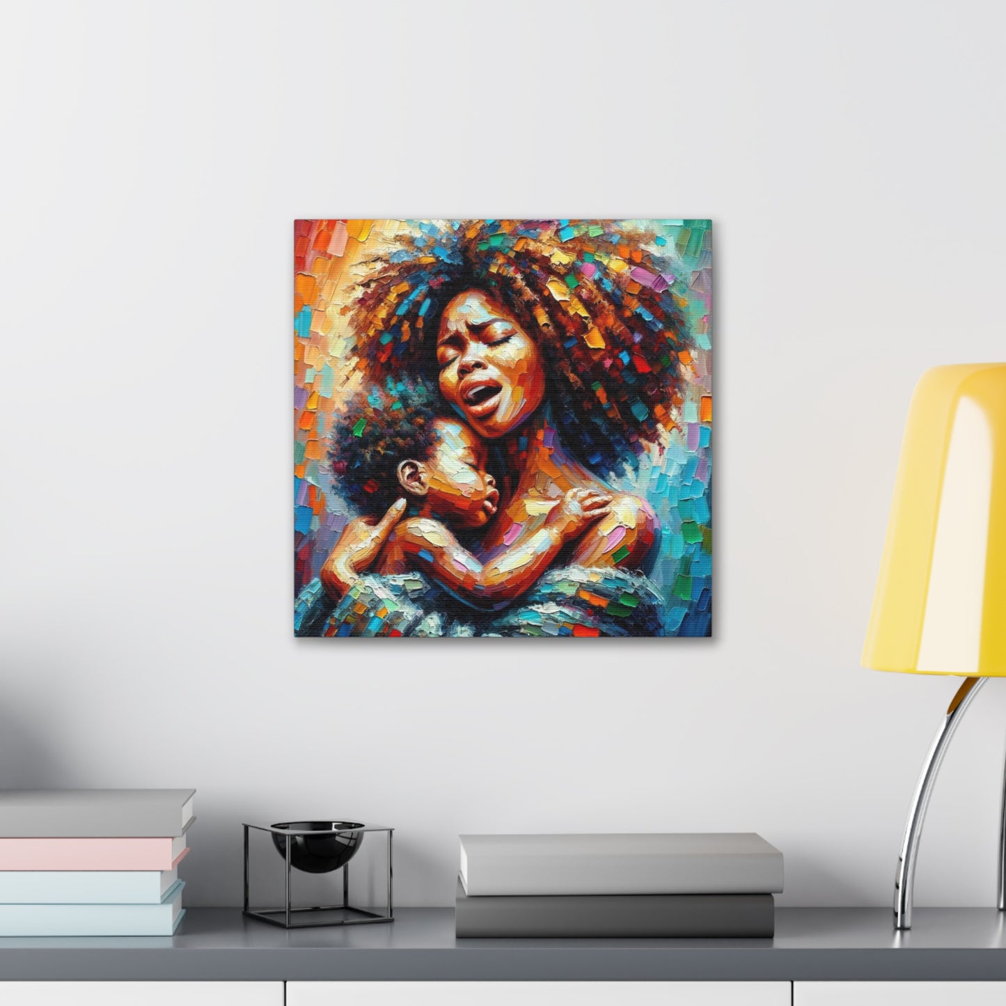 Art Print, Mother & Child, Afro-Caribbean Woman, Oil Finish, West Indian Ethnicity, Cultural, Heritage, Semi-Abstract, Canvas Gallery Wrap