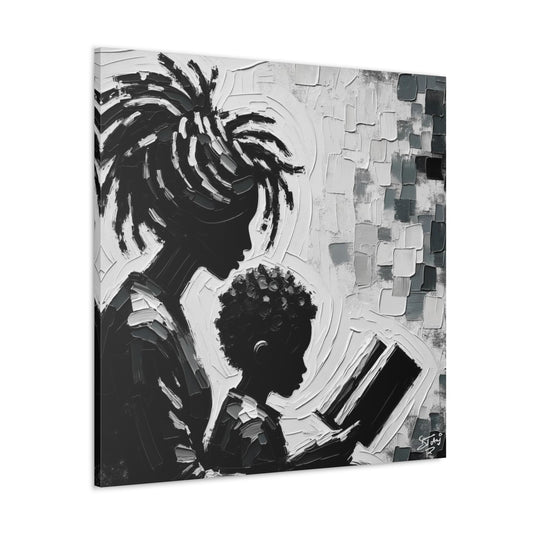 Art Print, Afro-Caribbean Mother & Son (2), Oil Finish, West Indian Ethnicity, Cultural, Heritage, Semi-Abstract, Canvas Gallery Wrap