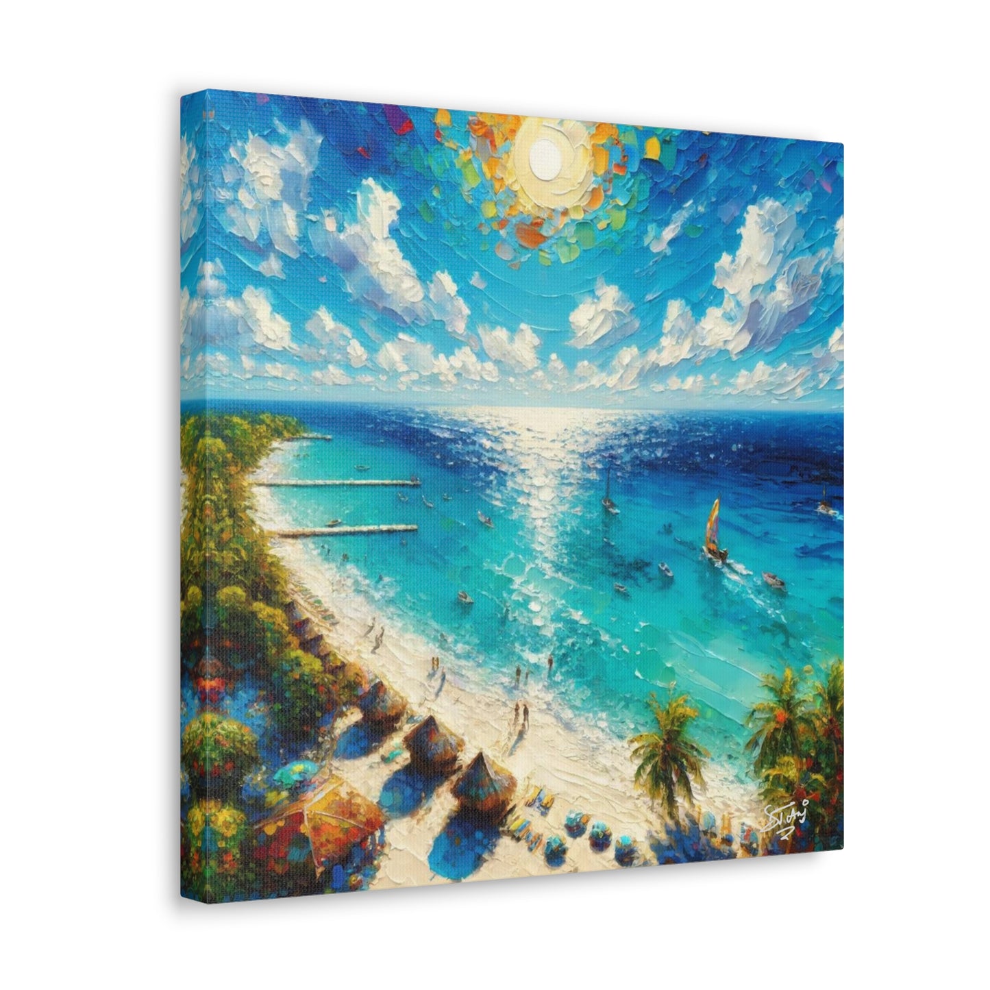 Art Print of Caribbean Beach Scene, Abstract, Oil Painting, West Indian Art, Canvas Gallery Wraps