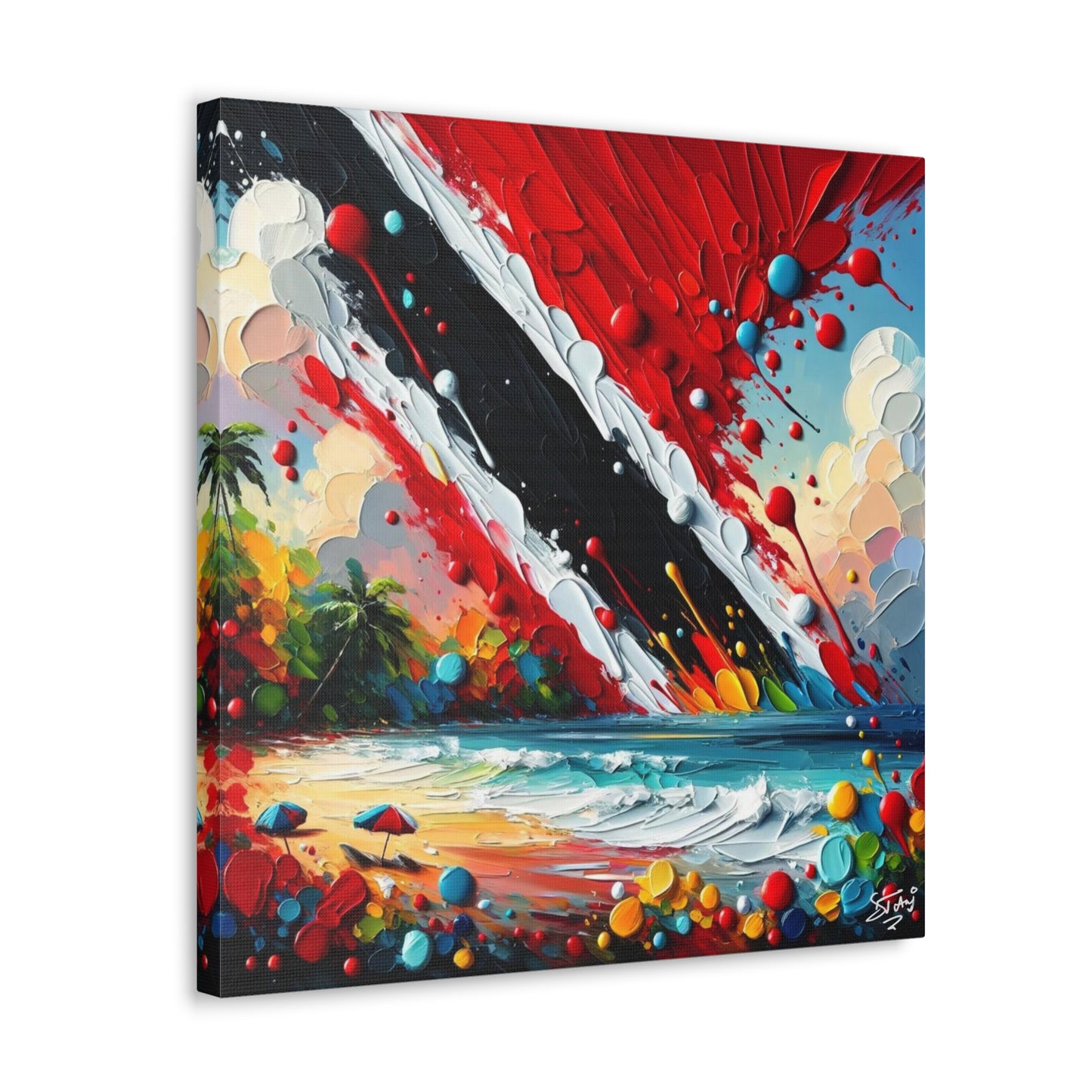 Art Print, Trinidad Abstract Scene, Oil Finish, Unity, One Love, Semi-Abstract, Canvas Gallery Wrap