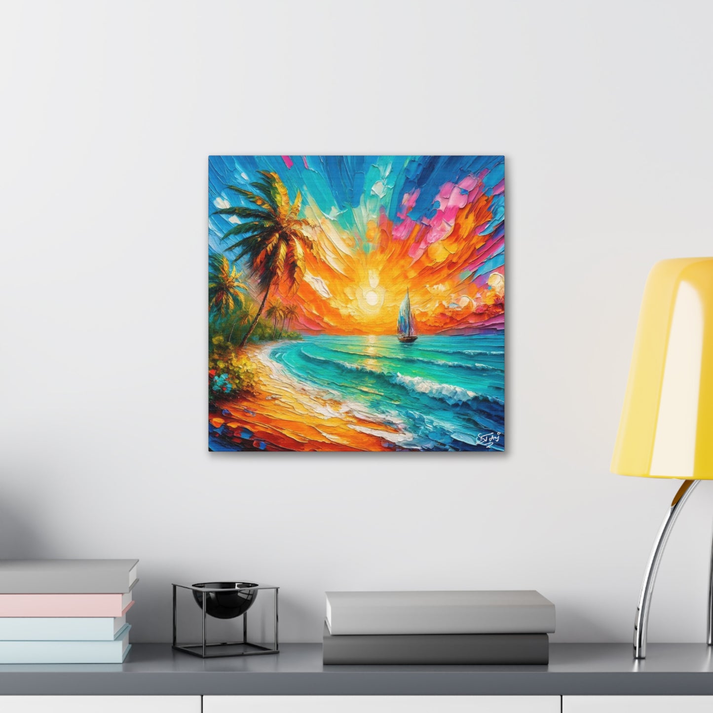 Art Print of Caribbean Sunset Scene, West Indian Art, Canvas Gallery Wraps