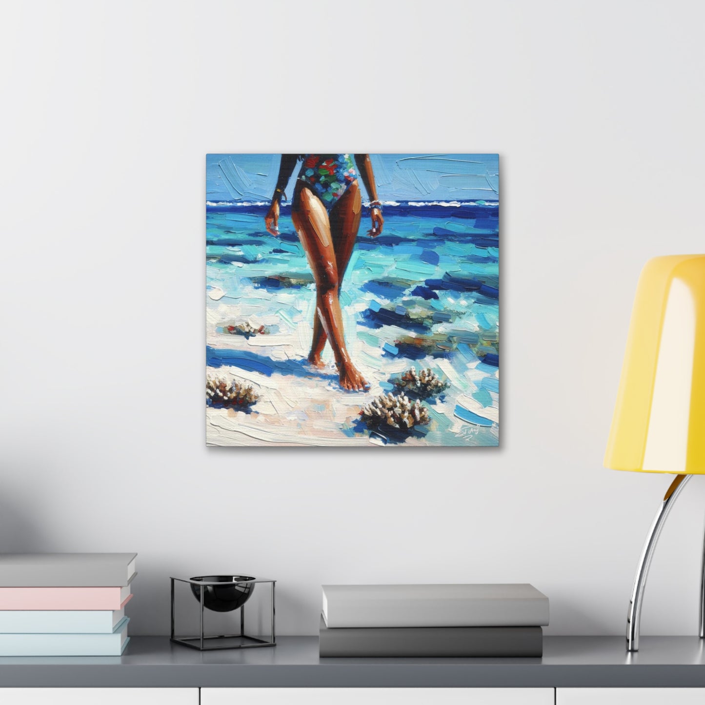 Art Print, Caribbean Woman, "Strolling on the Beach" Oil Finish, West Indian Ethnicity, Cultural, Heritage, Abstract, Canvas Gallery Wrap